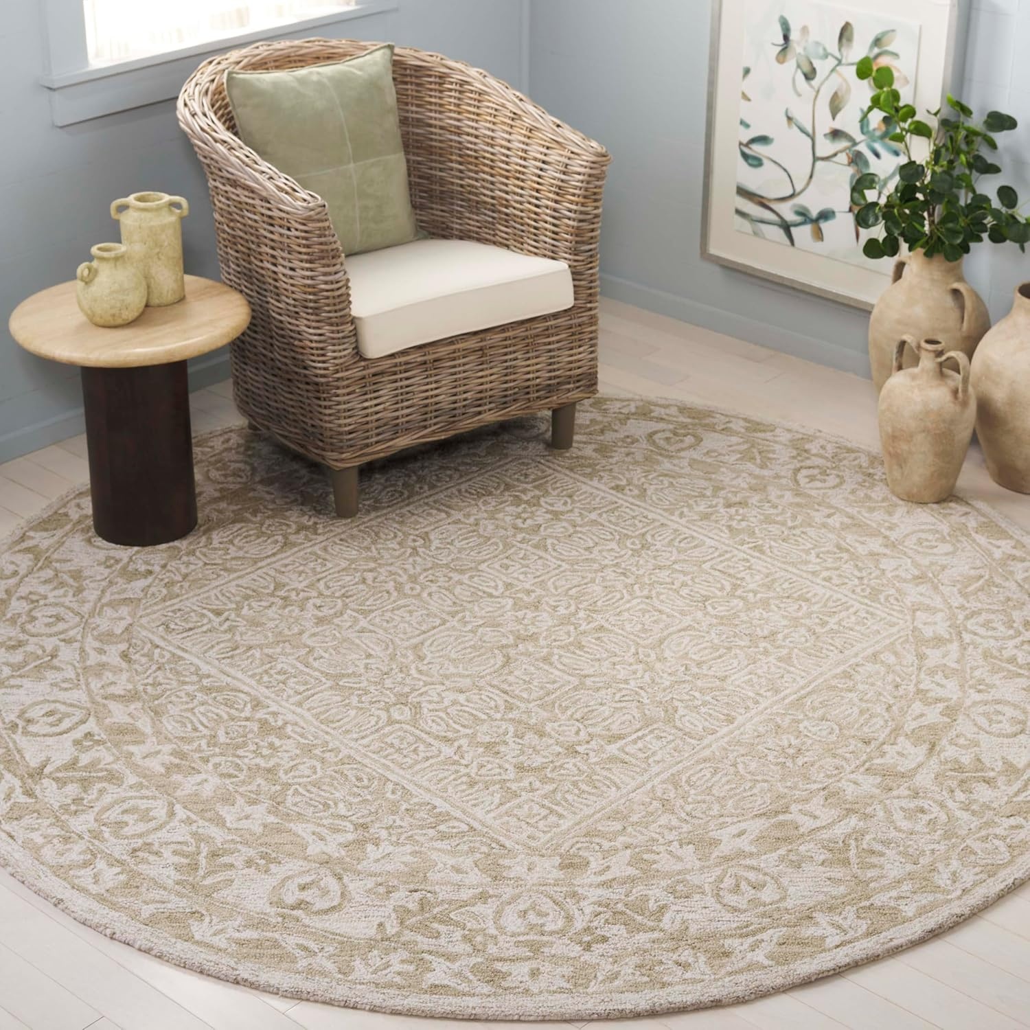 image:imageSAFAVIEH Area Rug 8x10 Dip Dye Collection Large Navy Blue Handmade Wool Ideal for Living Room Bedroom Office Dining Space DDY151NSageIvory
