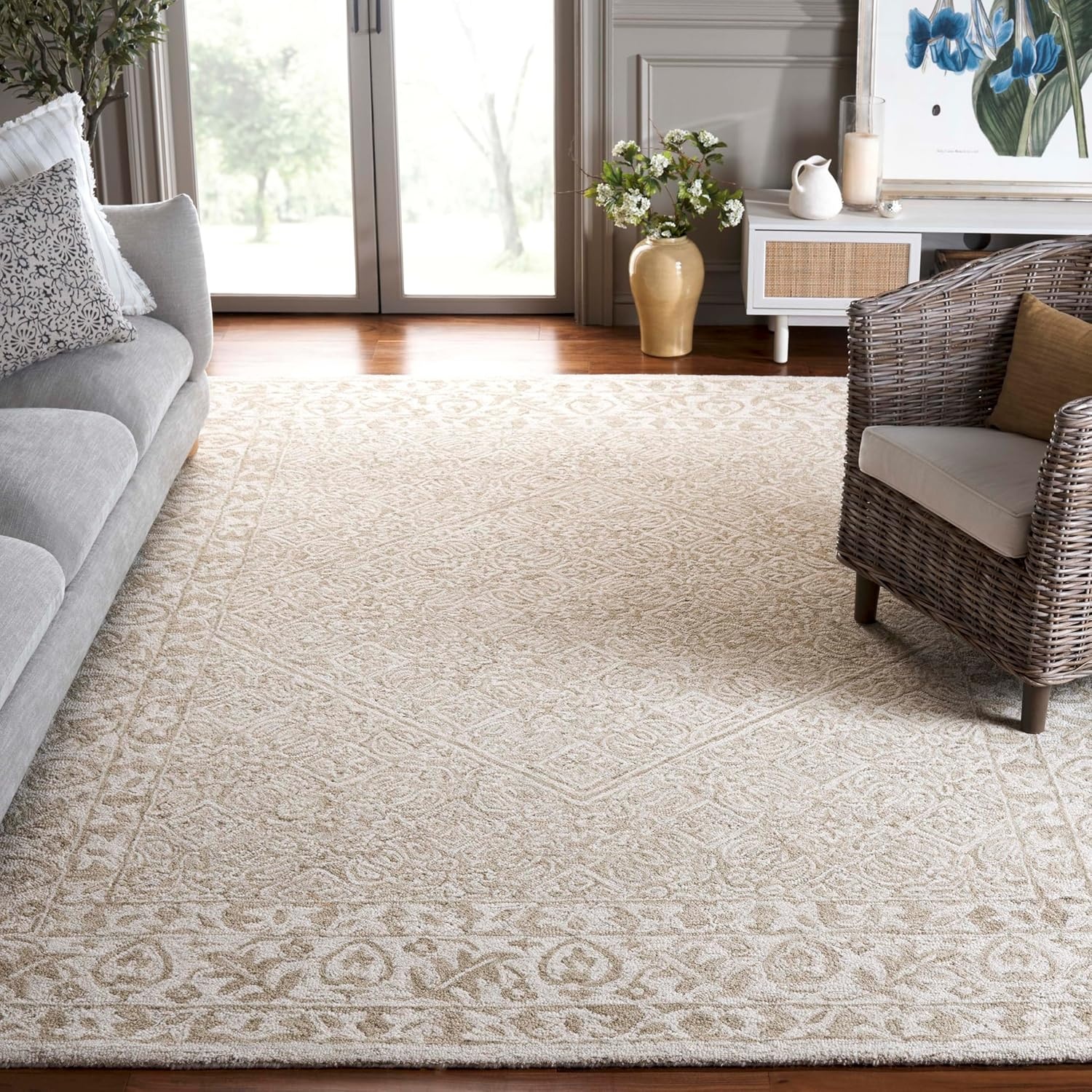 image:imageSAFAVIEH Area Rug 8x10 Dip Dye Collection Large Navy Blue Handmade Wool Ideal for Living Room Bedroom Office Dining Space DDY151NSageIvory