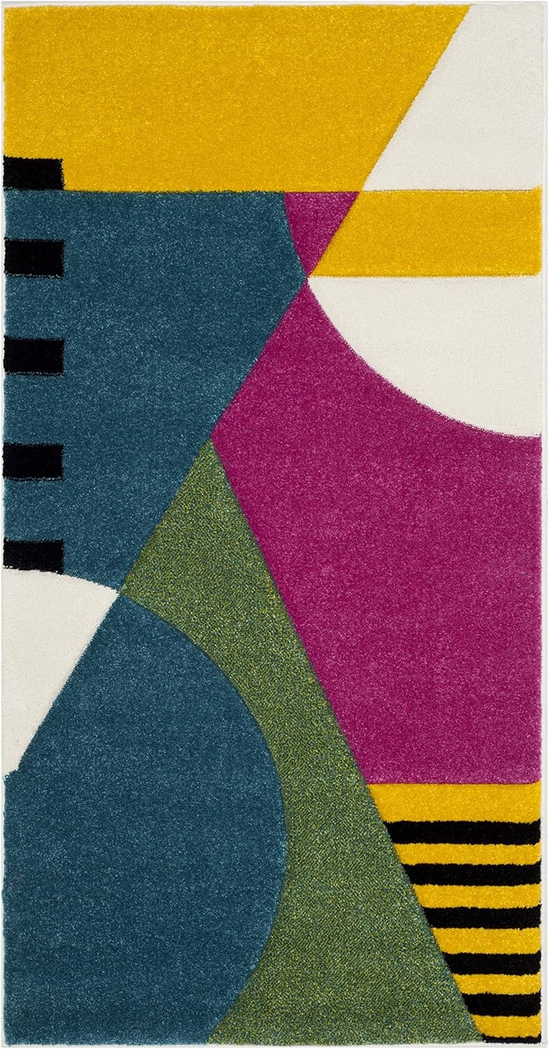 image:imageSAFAVIEH Area Rug 8x10 Hollywood Collection Large Peacock Blue amp Fuchsia MidCentury Modern Design NonShedding amp Easy Cleaning Ideal for Living Room Bedroom Office Dining Space HLW706CPeacock BlueFuchsia