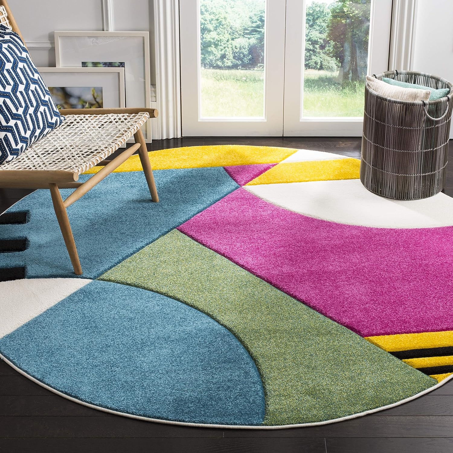 image:imageSAFAVIEH Area Rug 8x10 Hollywood Collection Large Peacock Blue amp Fuchsia MidCentury Modern Design NonShedding amp Easy Cleaning Ideal for Living Room Bedroom Office Dining Space HLW706CPeacock BlueFuchsia