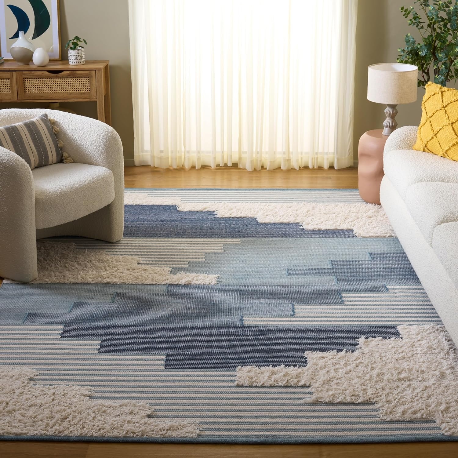 image:imageSAFAVIEH Area Rug 8x10 Kenya Collection Large Black amp Ivory Handmade Wool Southwestern Design Ideal for Living Room Bedroom Dining Space KNY278ZBlueIvory