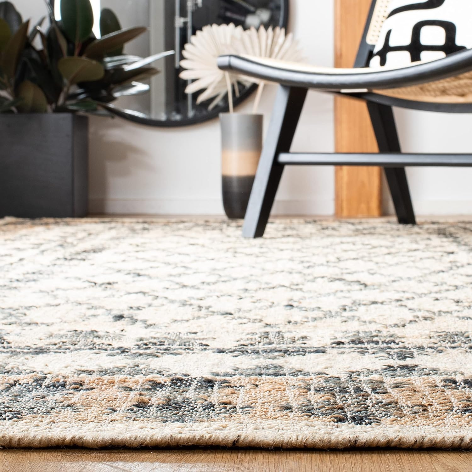 image:imageSAFAVIEH Area Rug 8x10 Kilim Collection Large Ivory amp Grey Handmade Flat Weave Jute Ideal for Living Room Bedroom Office Dining Space KLM755AIvoryGrey