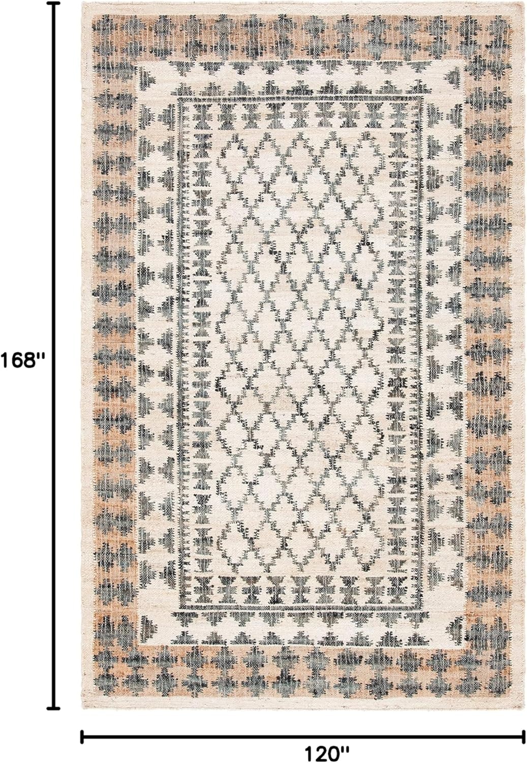 image:imageSAFAVIEH Area Rug 8x10 Kilim Collection Large Ivory amp Grey Handmade Flat Weave Jute Ideal for Living Room Bedroom Office Dining Space KLM755AIvoryGrey