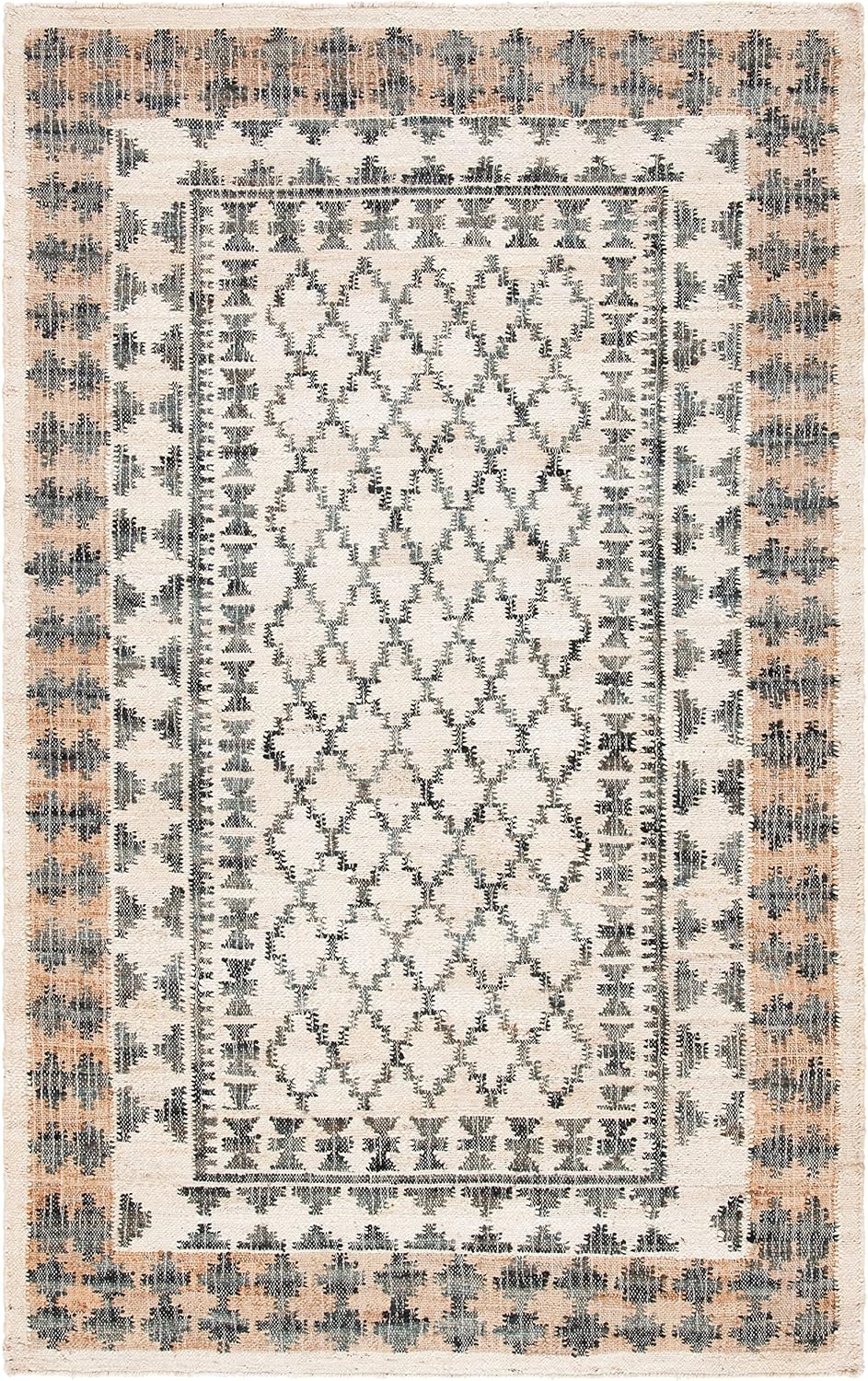 image:imageSAFAVIEH Area Rug 8x10 Kilim Collection Large Ivory amp Grey Handmade Flat Weave Jute Ideal for Living Room Bedroom Office Dining Space KLM755AIvoryGrey