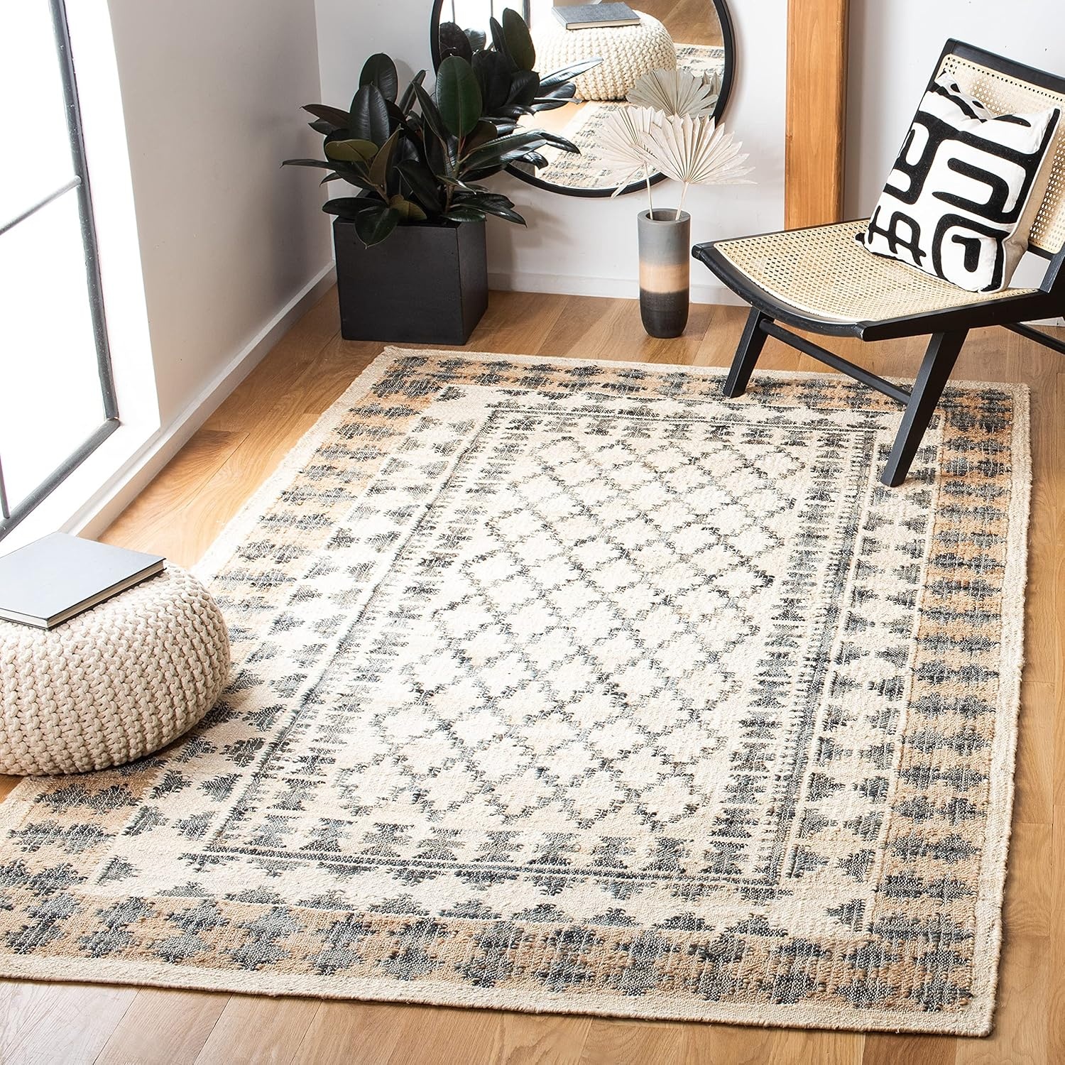 image:imageSAFAVIEH Area Rug 8x10 Kilim Collection Large Ivory amp Grey Handmade Flat Weave Jute Ideal for Living Room Bedroom Office Dining Space KLM755AIvoryGrey