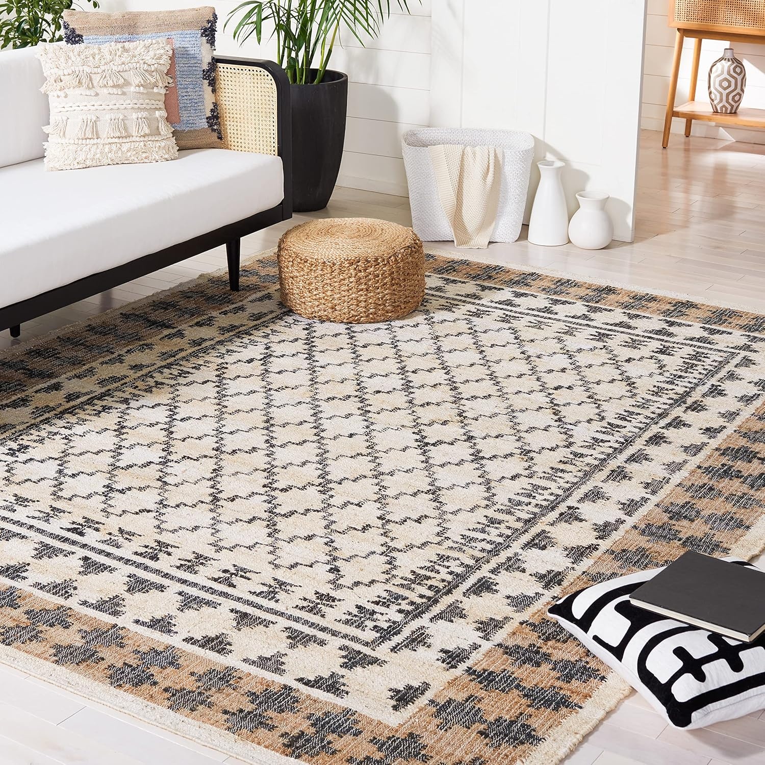 image:imageSAFAVIEH Area Rug 8x10 Kilim Collection Large Ivory amp Grey Handmade Flat Weave Jute Ideal for Living Room Bedroom Office Dining Space KLM755AIvoryGrey