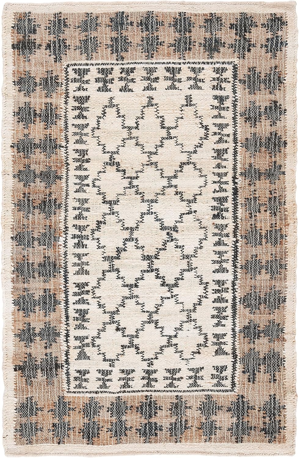 image:imageSAFAVIEH Area Rug 8x10 Kilim Collection Large Ivory amp Grey Handmade Flat Weave Jute Ideal for Living Room Bedroom Office Dining Space KLM755AIvoryGrey