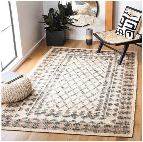 image:imageSAFAVIEH Area Rug 8x10 Kilim Collection Large Ivory amp Grey Handmade Flat Weave Jute Ideal for Living Room Bedroom Office Dining Space KLM755AIvoryGrey