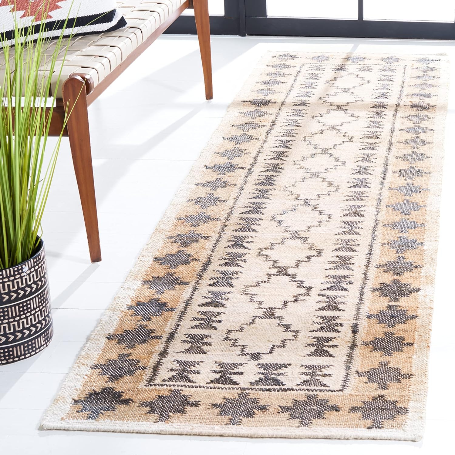 image:imageSAFAVIEH Area Rug 8x10 Kilim Collection Large Ivory amp Grey Handmade Flat Weave Jute Ideal for Living Room Bedroom Office Dining Space KLM755AIvoryGrey