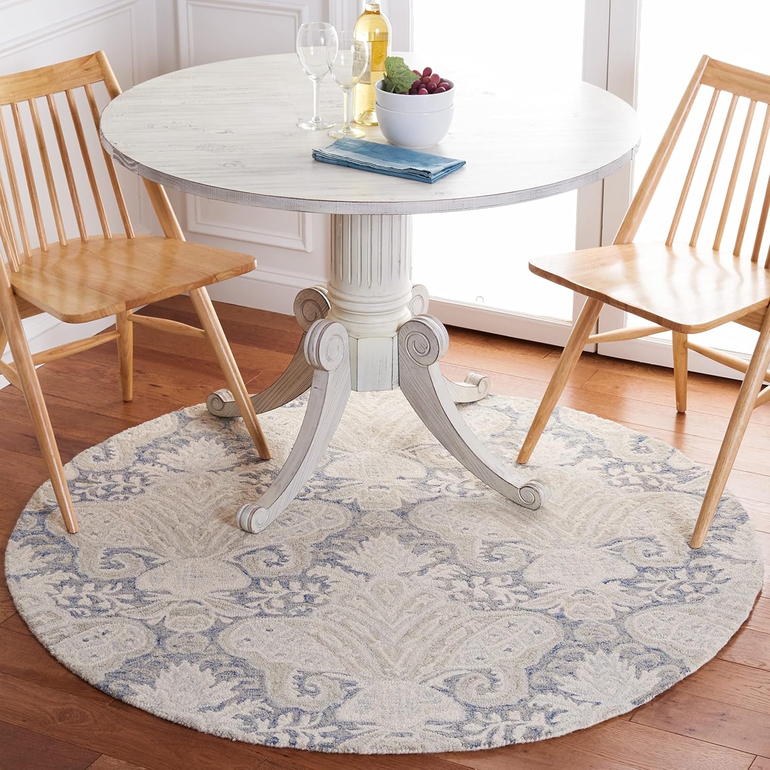 image:imageSAFAVIEH Area Rug 8x10 MicroLoop Collection Large Beige Handmade Wool Ideal for Living Room Bedroom Office Dining Space MLP539BBlueIvory