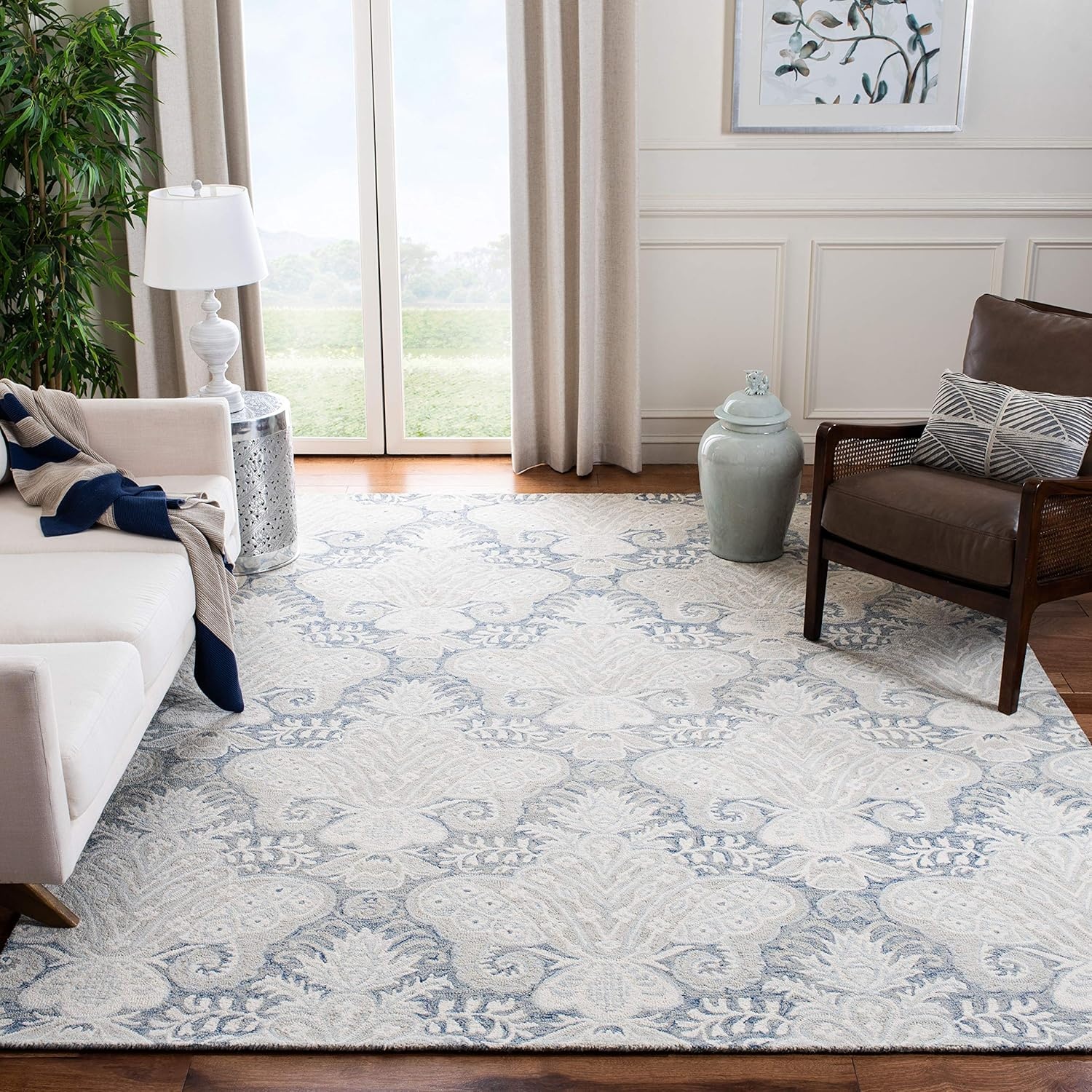 image:imageSAFAVIEH Area Rug 8x10 MicroLoop Collection Large Beige Handmade Wool Ideal for Living Room Bedroom Office Dining Space MLP539BBlueIvory