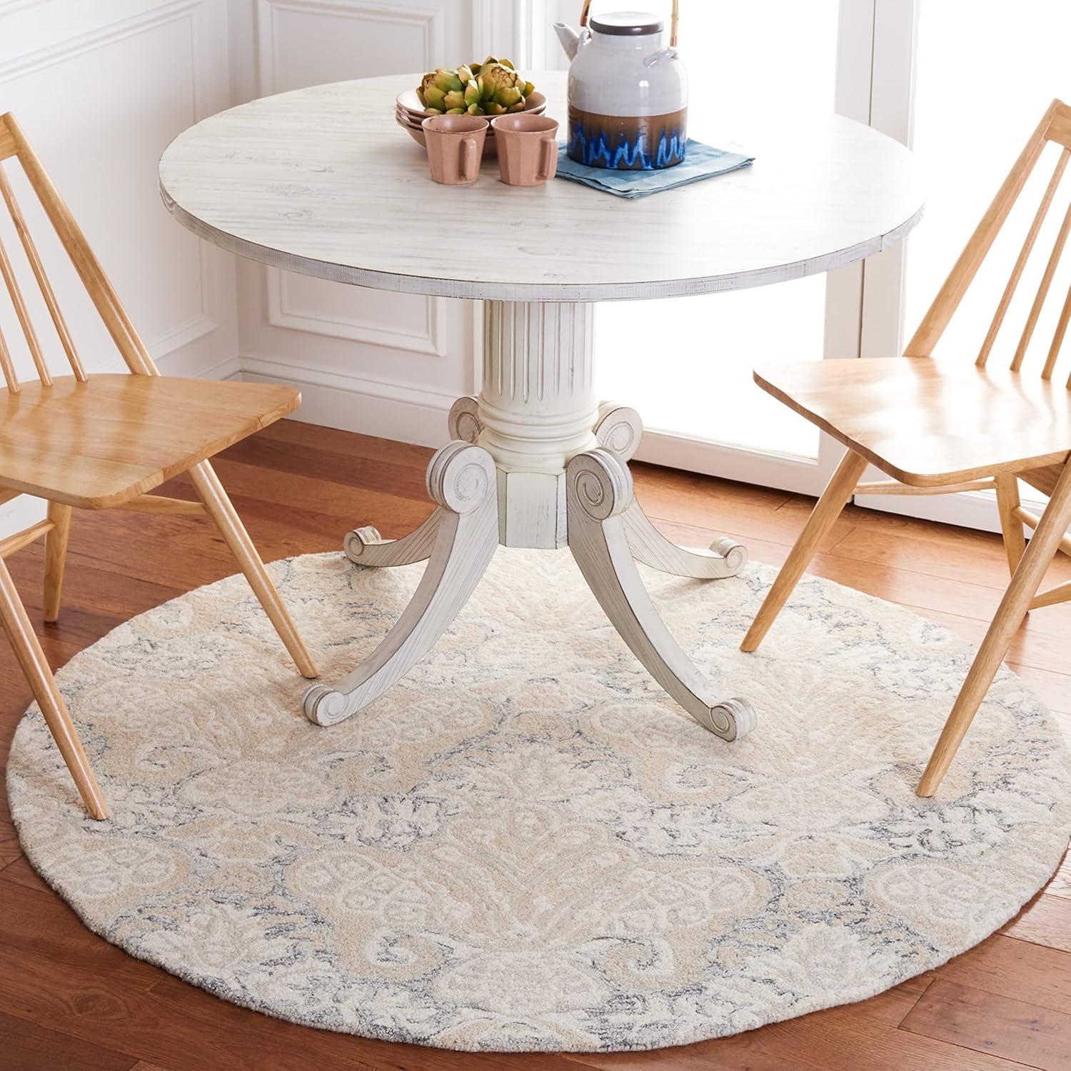 image:imageSAFAVIEH Area Rug 8x10 MicroLoop Collection Large Beige Handmade Wool Ideal for Living Room Bedroom Office Dining Space MLP539BCharcoalIvory