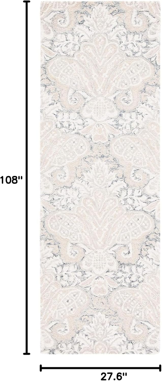 image:imageSAFAVIEH Area Rug 8x10 MicroLoop Collection Large Beige Handmade Wool Ideal for Living Room Bedroom Office Dining Space MLP539BCharcoalIvory