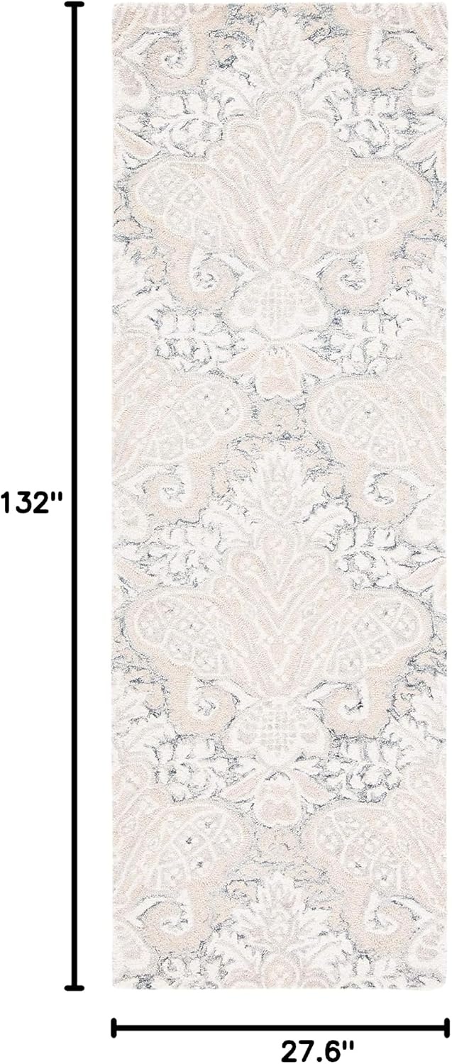 image:imageSAFAVIEH Area Rug 8x10 MicroLoop Collection Large Beige Handmade Wool Ideal for Living Room Bedroom Office Dining Space MLP539BCharcoalIvory