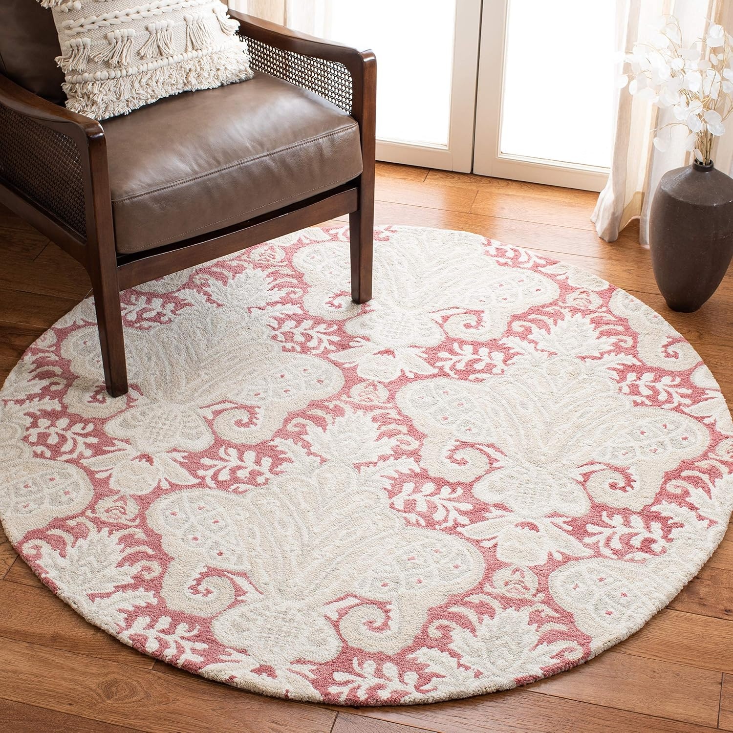 image:imageSAFAVIEH Area Rug 8x10 MicroLoop Collection Large Beige Handmade Wool Ideal for Living Room Bedroom Office Dining Space MLP539BPinkBeige