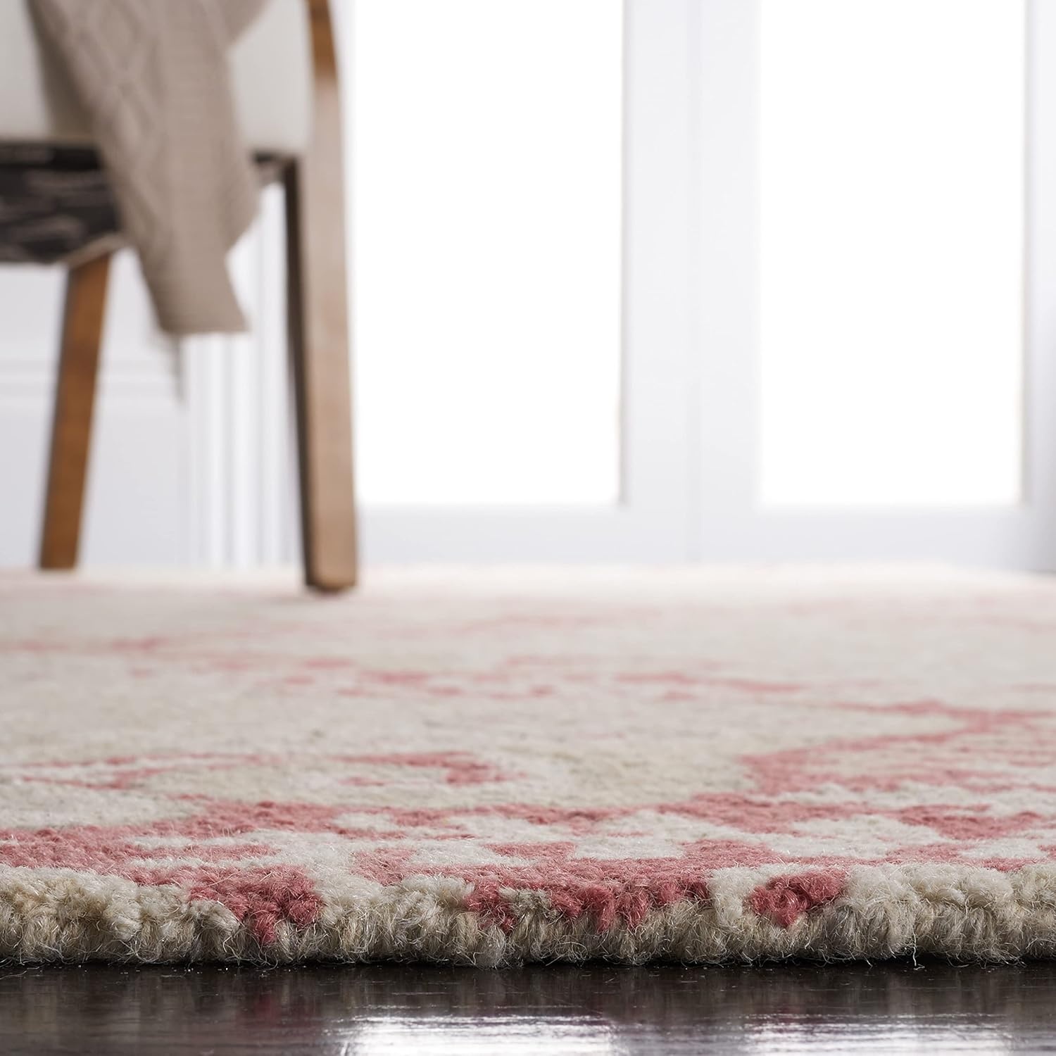 image:imageSAFAVIEH Area Rug 8x10 MicroLoop Collection Large Beige Handmade Wool Ideal for Living Room Bedroom Office Dining Space MLP539BPinkBeige