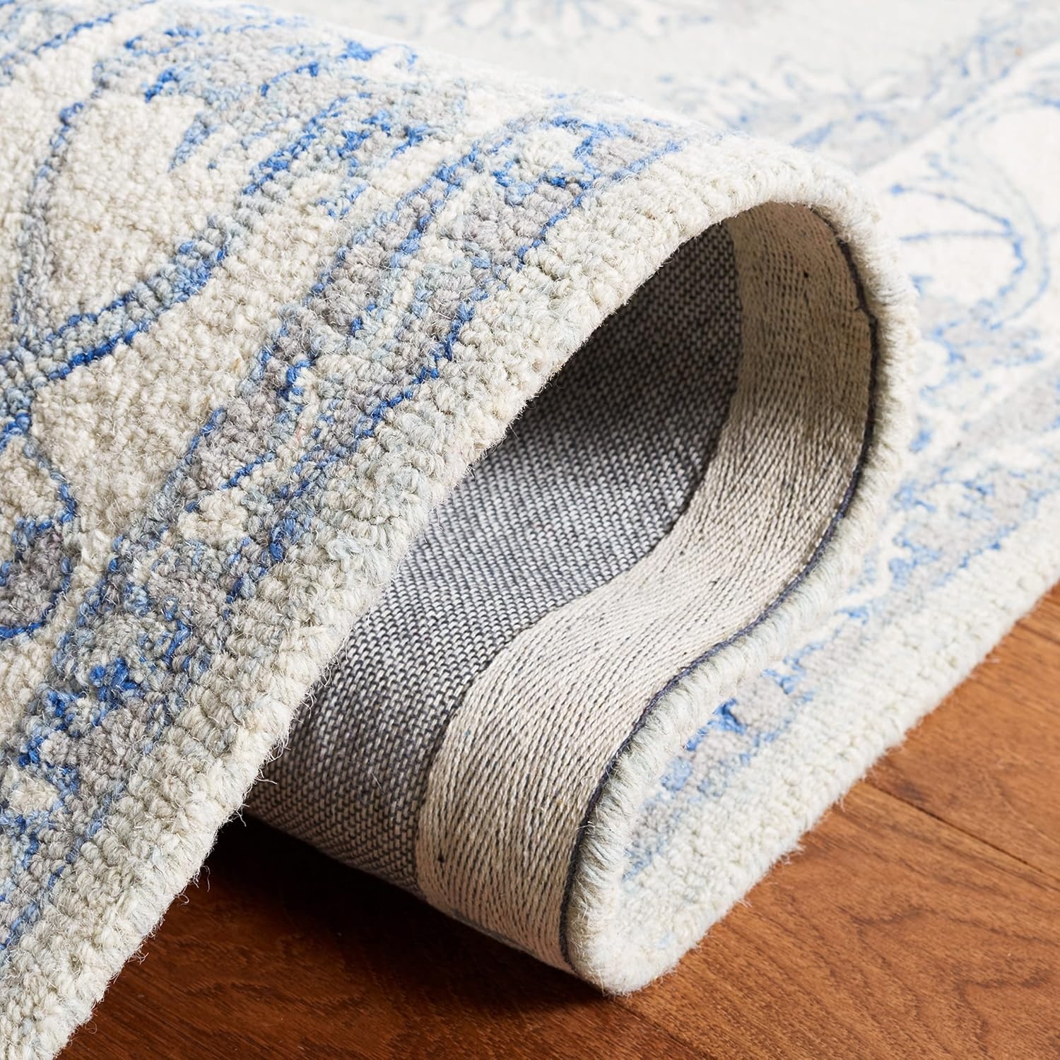 image:imageSAFAVIEH Area Rug 8x10 MicroLoop Collection Large Light Blue amp Ivory Handmade Wool Ideal for Living Room Bedroom Office Dining Space MLP536LLight Blue Ivory