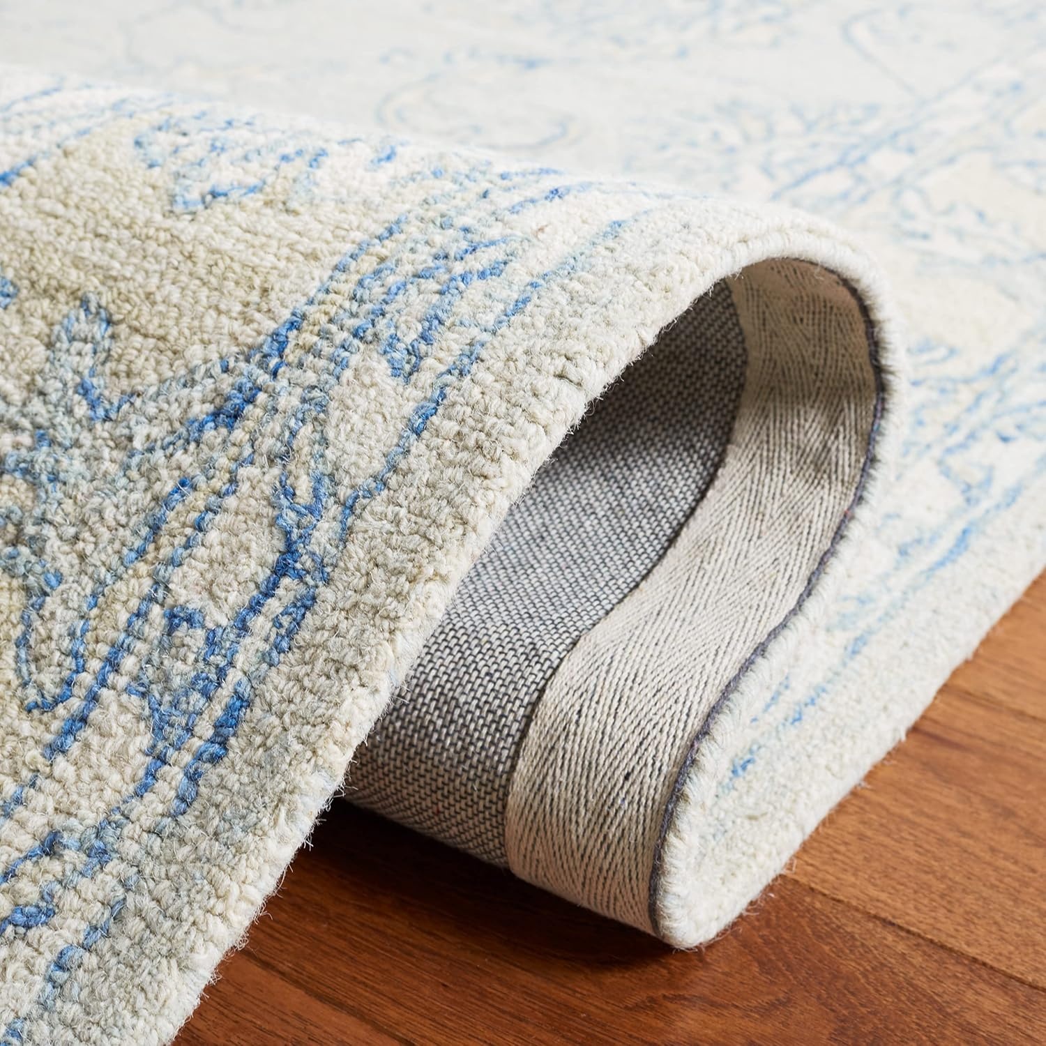 image:imageSAFAVIEH Area Rug 8x10 MicroLoop Collection Large Light Blue amp Ivory Handmade Wool Ideal for Living Room Bedroom Office Dining Space MLP536LLight Blue Ivory