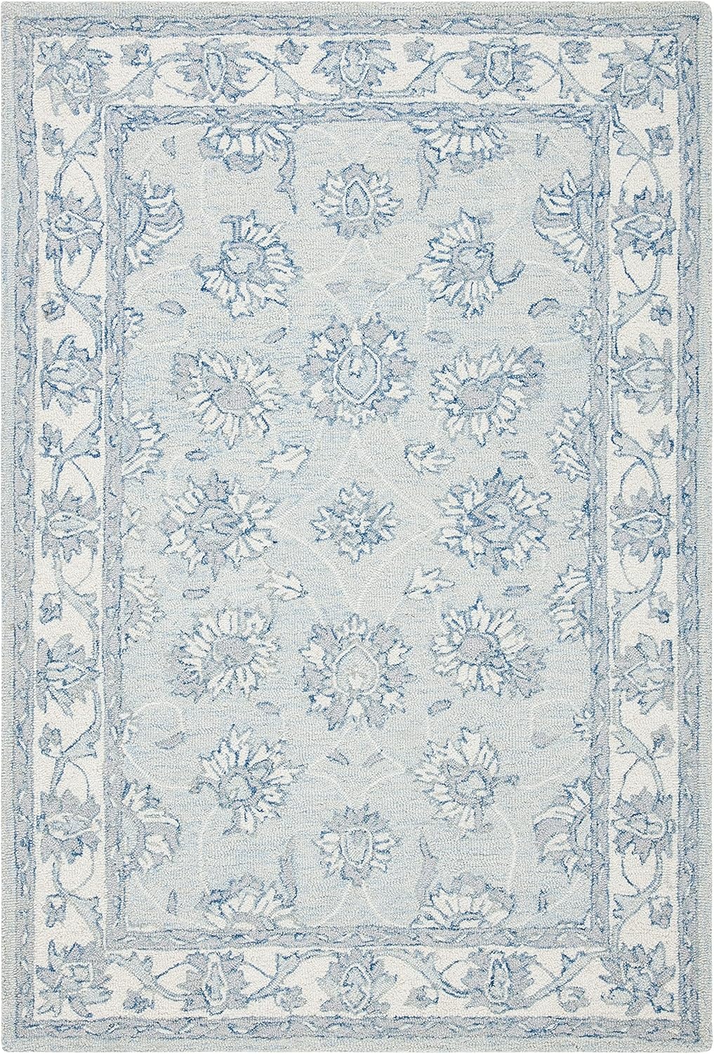 image:imageSAFAVIEH Area Rug 8x10 MicroLoop Collection Large Light Blue amp Ivory Handmade Wool Ideal for Living Room Bedroom Office Dining Space MLP536LLight Blue Ivory