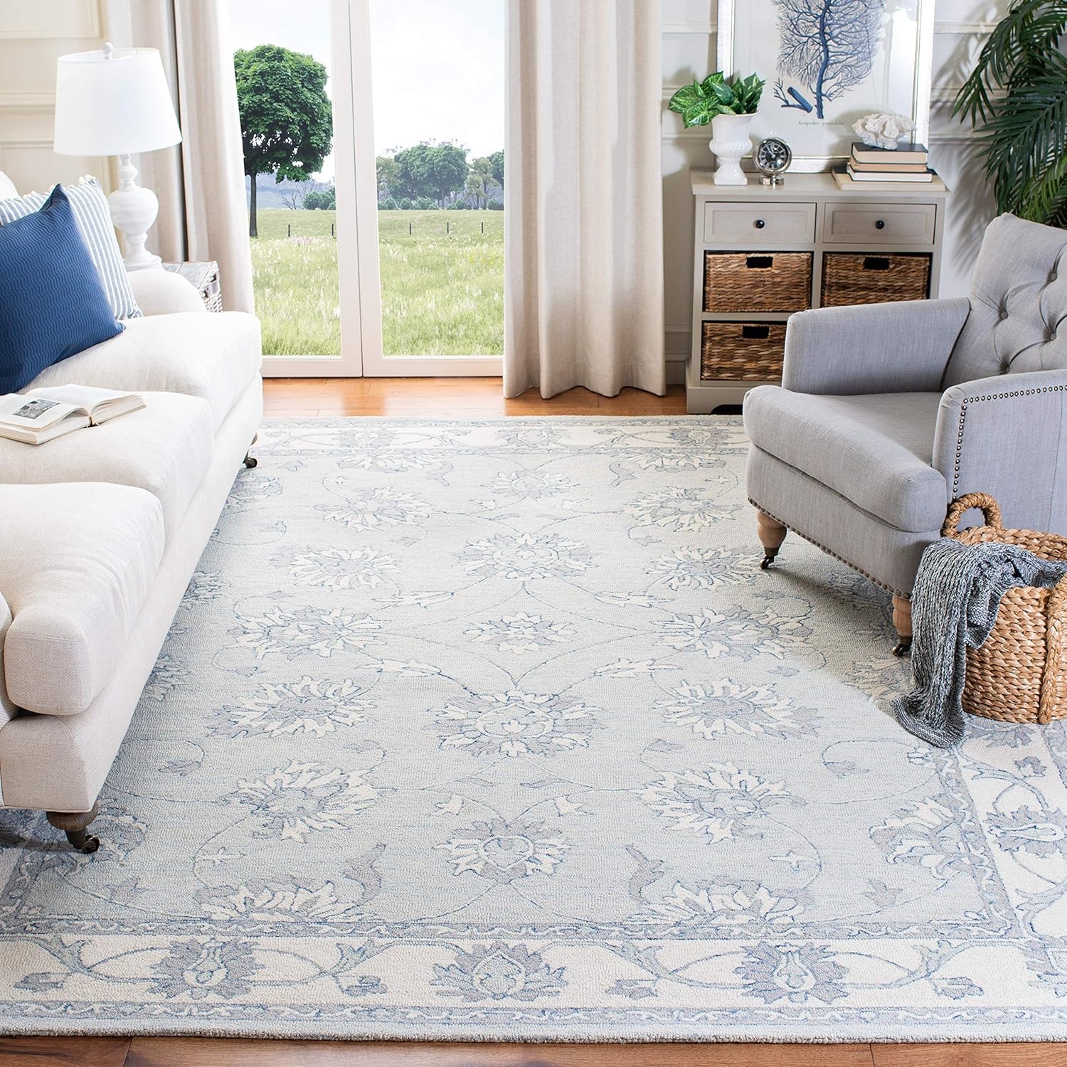 image:imageSAFAVIEH Area Rug 8x10 MicroLoop Collection Large Light Blue amp Ivory Handmade Wool Ideal for Living Room Bedroom Office Dining Space MLP536LLight Blue Ivory