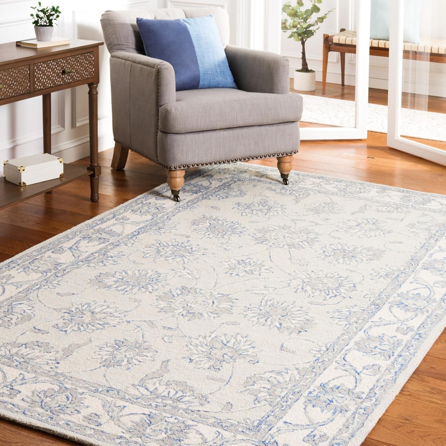 image:imageSAFAVIEH Area Rug 8x10 MicroLoop Collection Large Light Blue amp Ivory Handmade Wool Ideal for Living Room Bedroom Office Dining Space MLP536LLight Blue Ivory