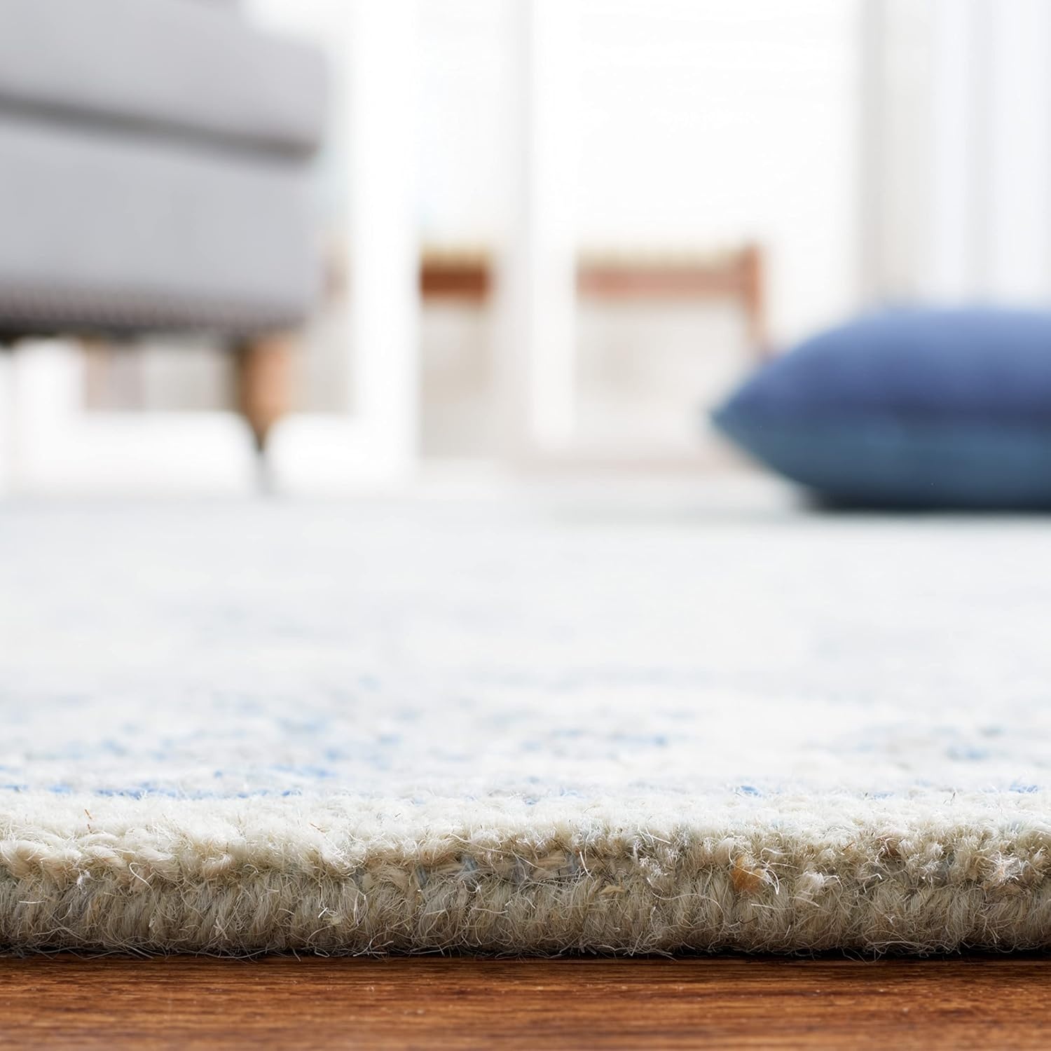 image:imageSAFAVIEH Area Rug 8x10 MicroLoop Collection Large Light Blue amp Ivory Handmade Wool Ideal for Living Room Bedroom Office Dining Space MLP536LLight Blue Ivory