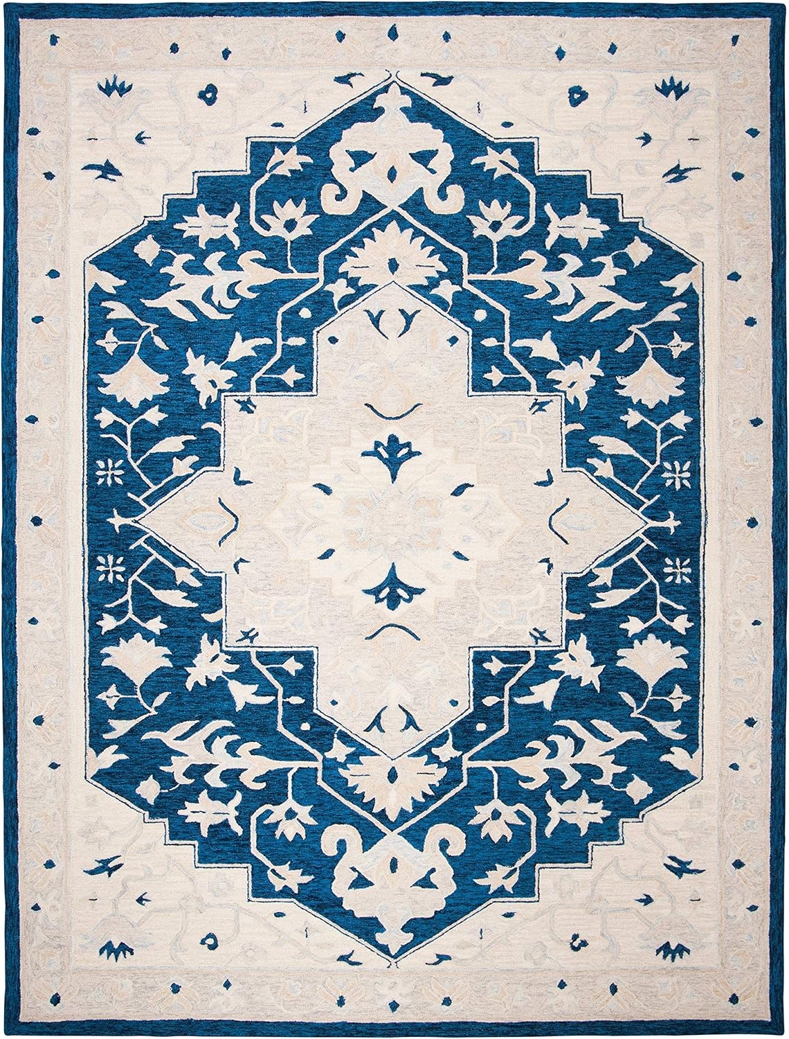 image:imageSAFAVIEH Area Rug 8x10 MicroLoop Collection Large Light Grey amp Ivory Handmade Wool Medallion Design Ideal for Living Room Bedroom Office Dining Space MLP505FNavyIvory