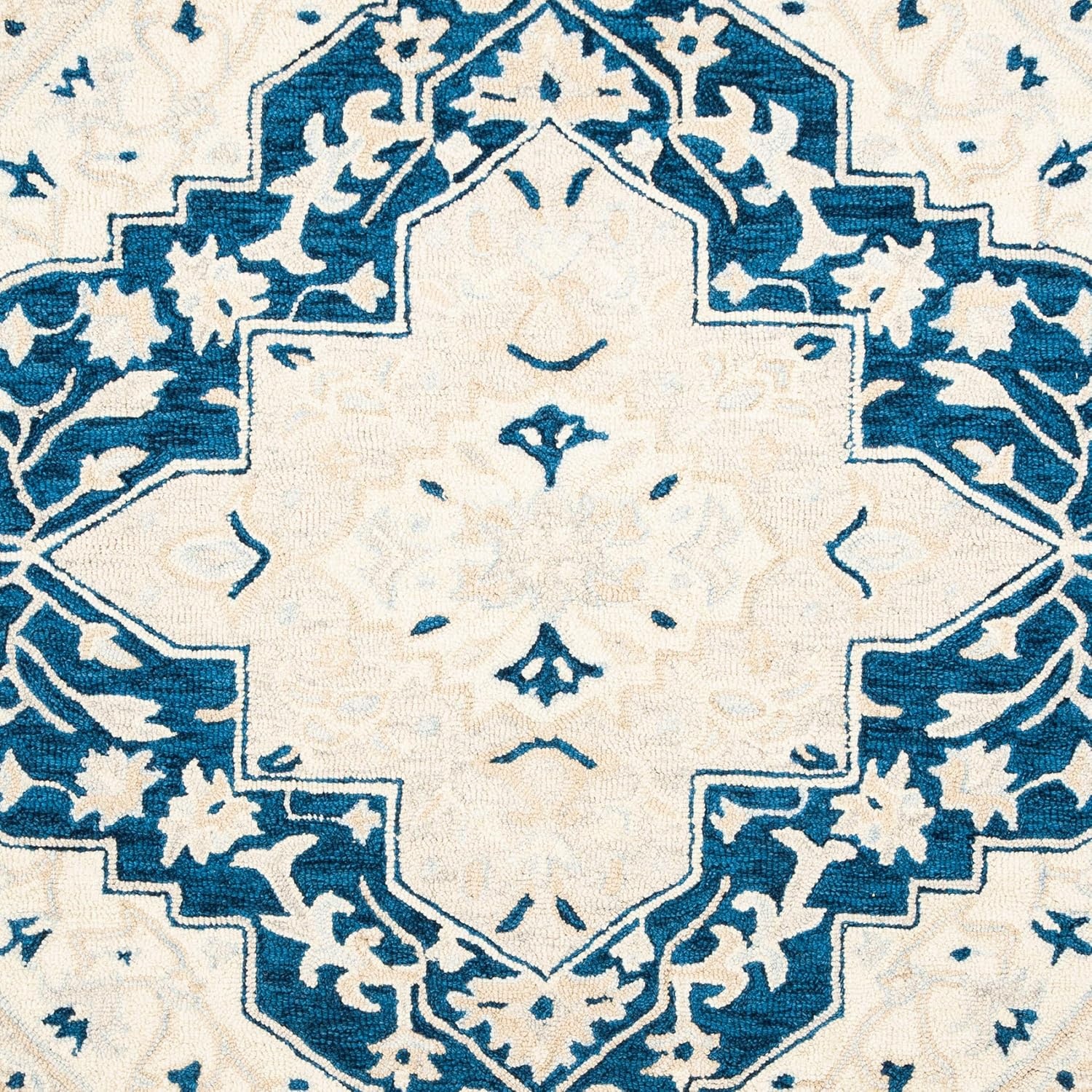 image:imageSAFAVIEH Area Rug 8x10 MicroLoop Collection Large Light Grey amp Ivory Handmade Wool Medallion Design Ideal for Living Room Bedroom Office Dining Space MLP505FNavyIvory