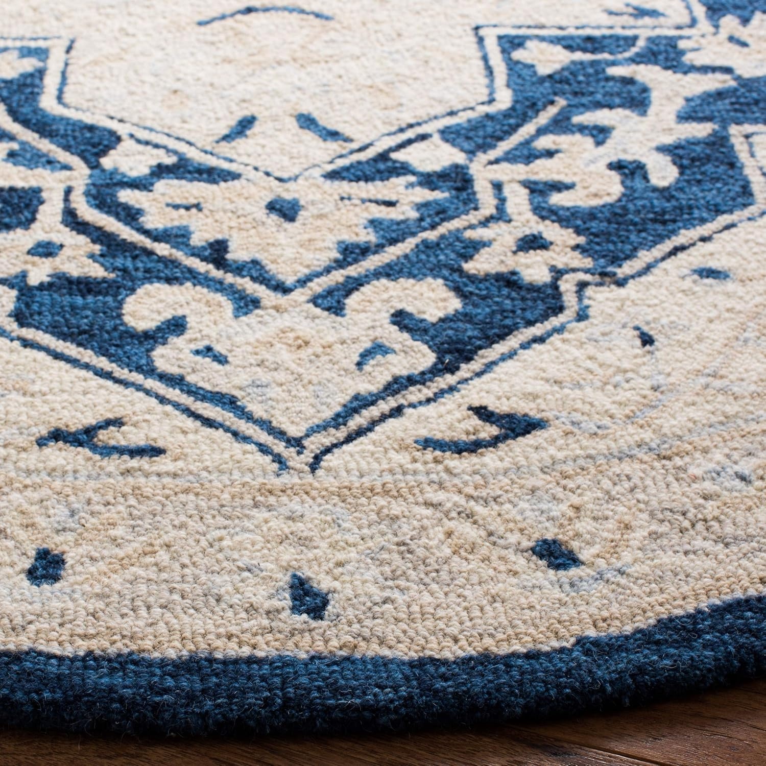 image:imageSAFAVIEH Area Rug 8x10 MicroLoop Collection Large Light Grey amp Ivory Handmade Wool Medallion Design Ideal for Living Room Bedroom Office Dining Space MLP505FNavyIvory