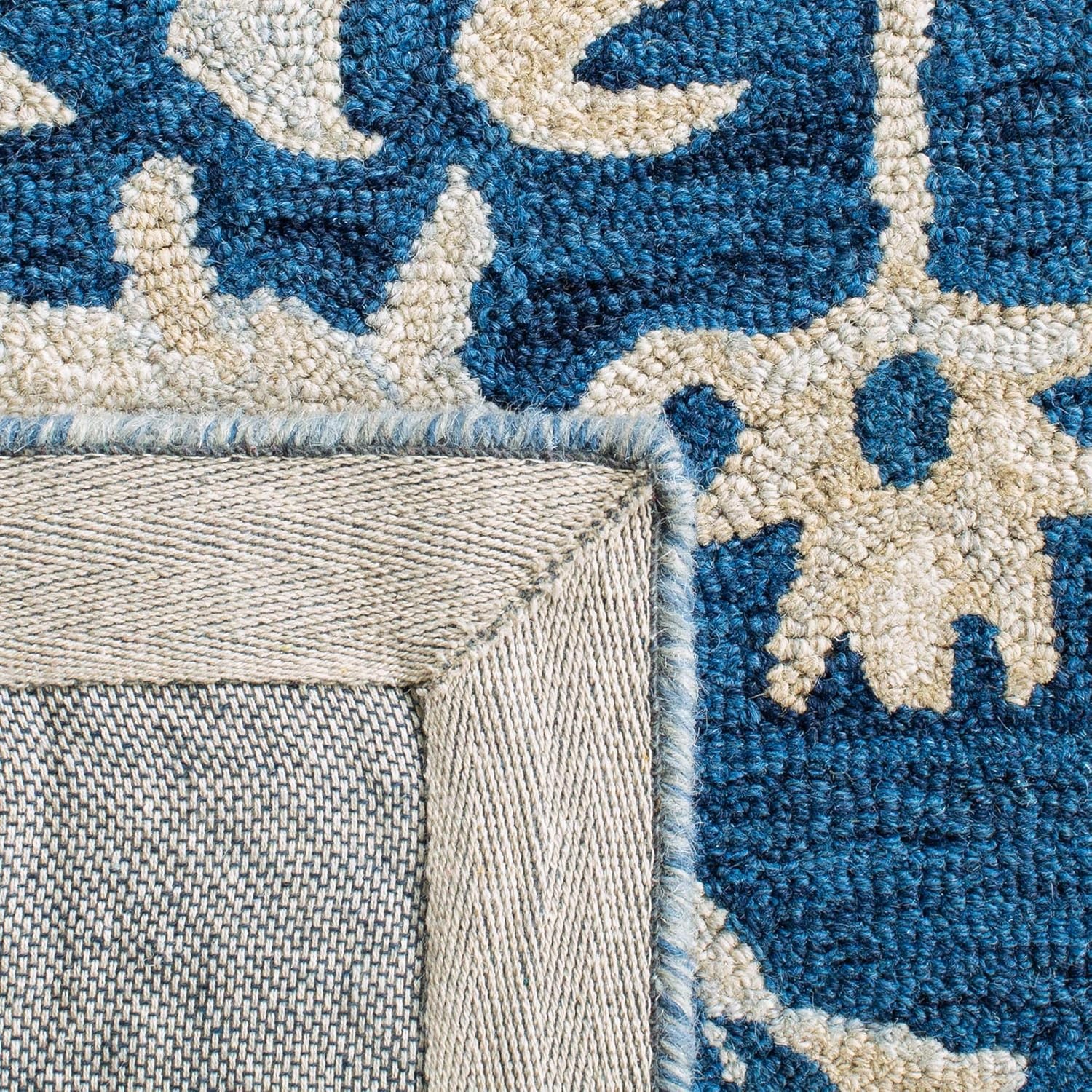 image:imageSAFAVIEH Area Rug 8x10 MicroLoop Collection Large Light Grey amp Ivory Handmade Wool Medallion Design Ideal for Living Room Bedroom Office Dining Space MLP505FNavyIvory