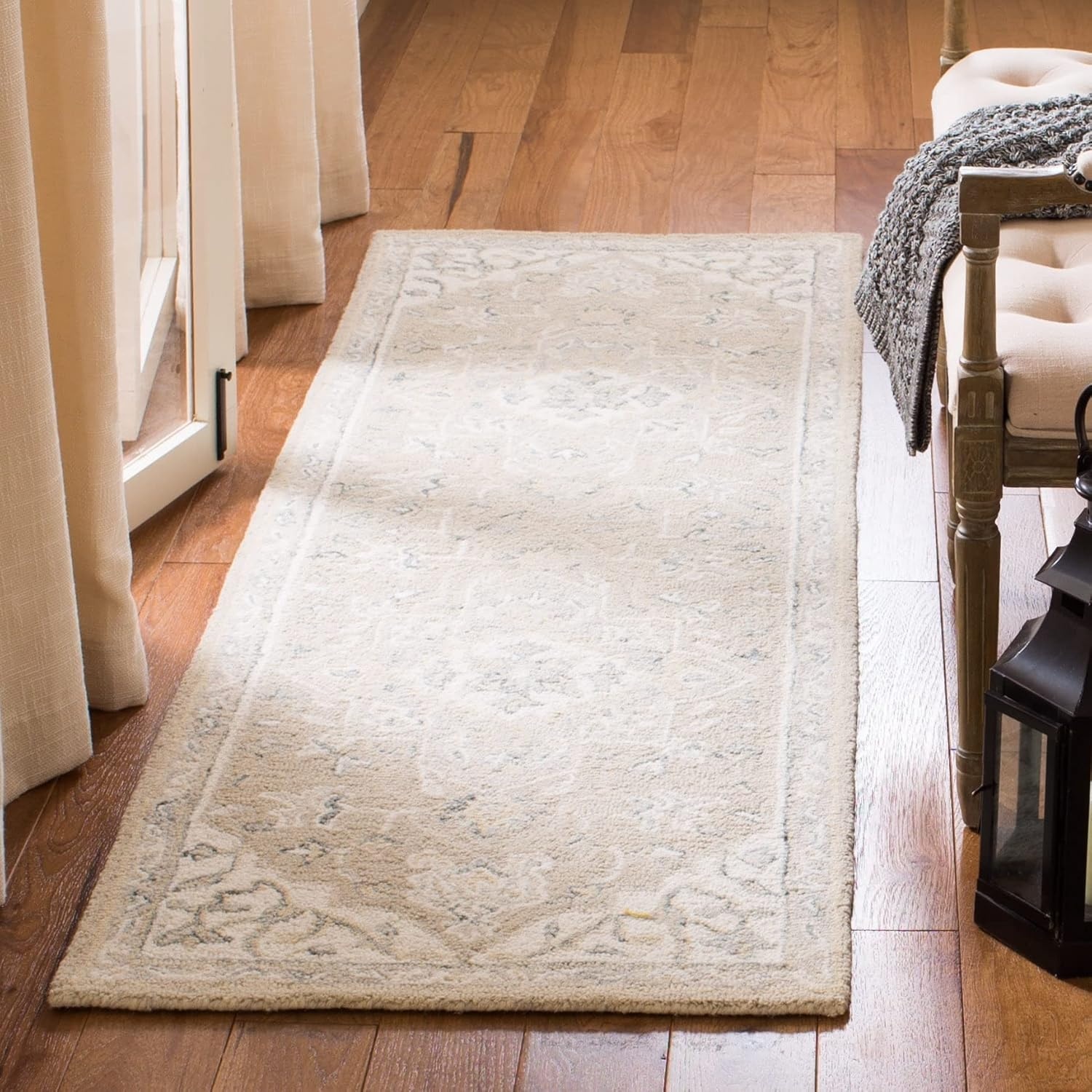 image:imageSAFAVIEH Area Rug 8x10 MicroLoop Collection Large Light Grey amp Ivory Handmade Wool Medallion Design Ideal for Living Room Bedroom Office Dining Space MLP505FNavyIvory
