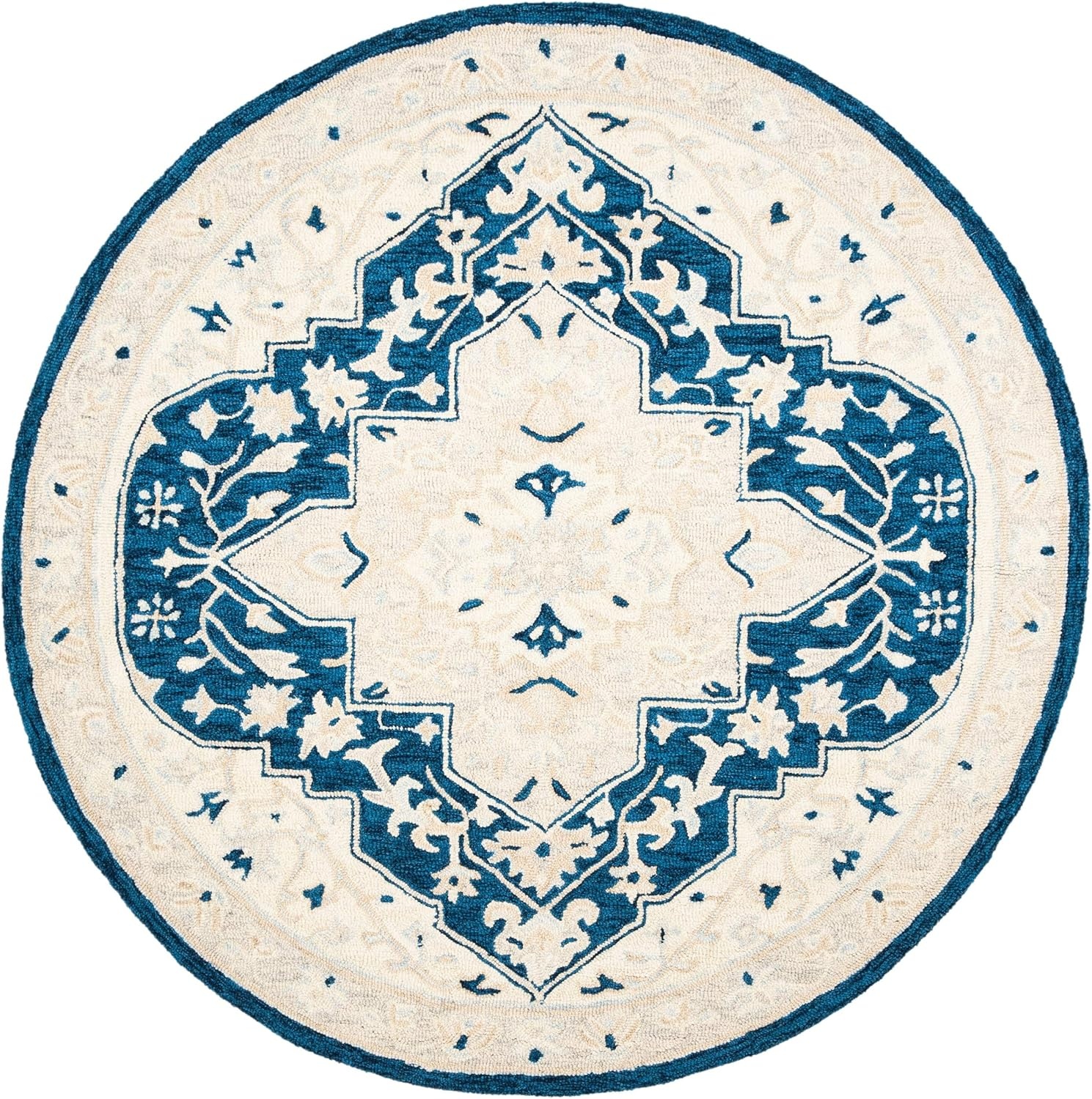 image:imageSAFAVIEH Area Rug 8x10 MicroLoop Collection Large Light Grey amp Ivory Handmade Wool Medallion Design Ideal for Living Room Bedroom Office Dining Space MLP505FNavyIvory
