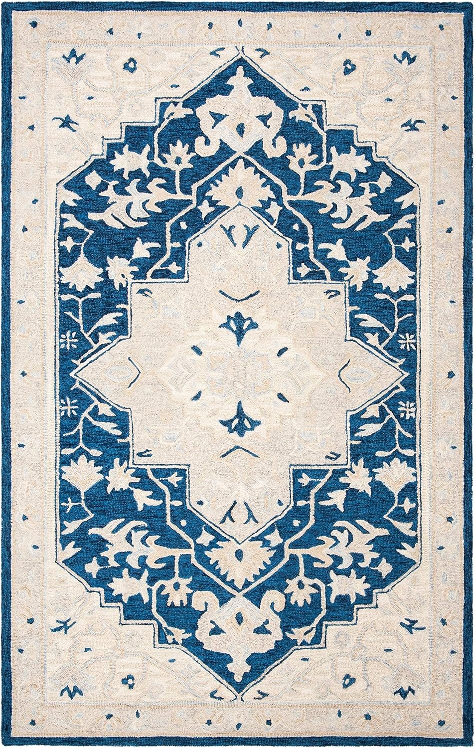 image:imageSAFAVIEH Area Rug 8x10 MicroLoop Collection Large Light Grey amp Ivory Handmade Wool Medallion Design Ideal for Living Room Bedroom Office Dining Space MLP505FNavyIvory