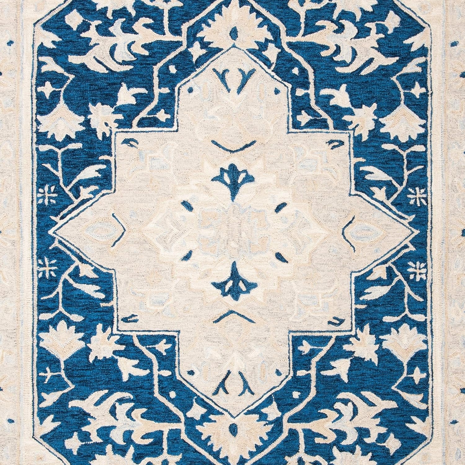 image:imageSAFAVIEH Area Rug 8x10 MicroLoop Collection Large Light Grey amp Ivory Handmade Wool Medallion Design Ideal for Living Room Bedroom Office Dining Space MLP505FNavyIvory