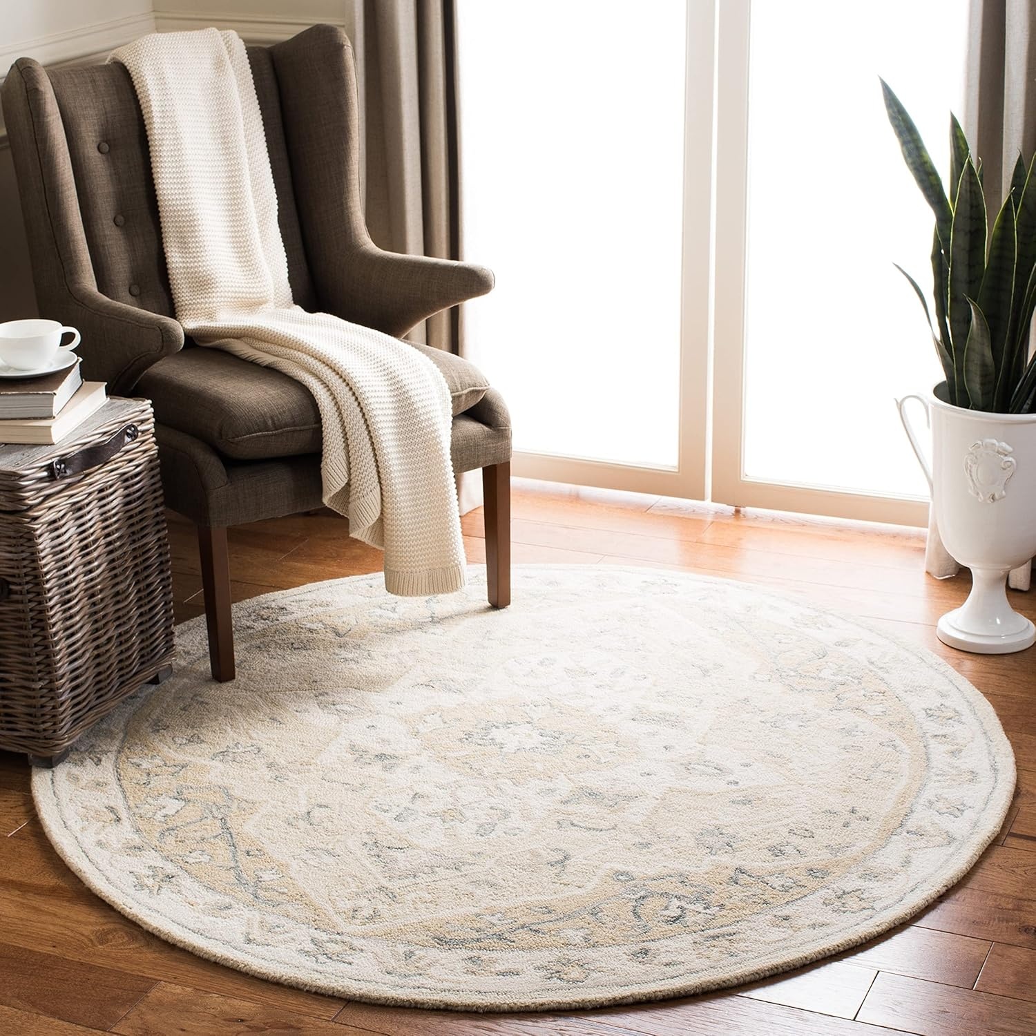 image:imageSAFAVIEH Area Rug 8x10 MicroLoop Collection Large Light Grey amp Ivory Handmade Wool Medallion Design Ideal for Living Room Bedroom Office Dining Space MLP505FNavyIvory