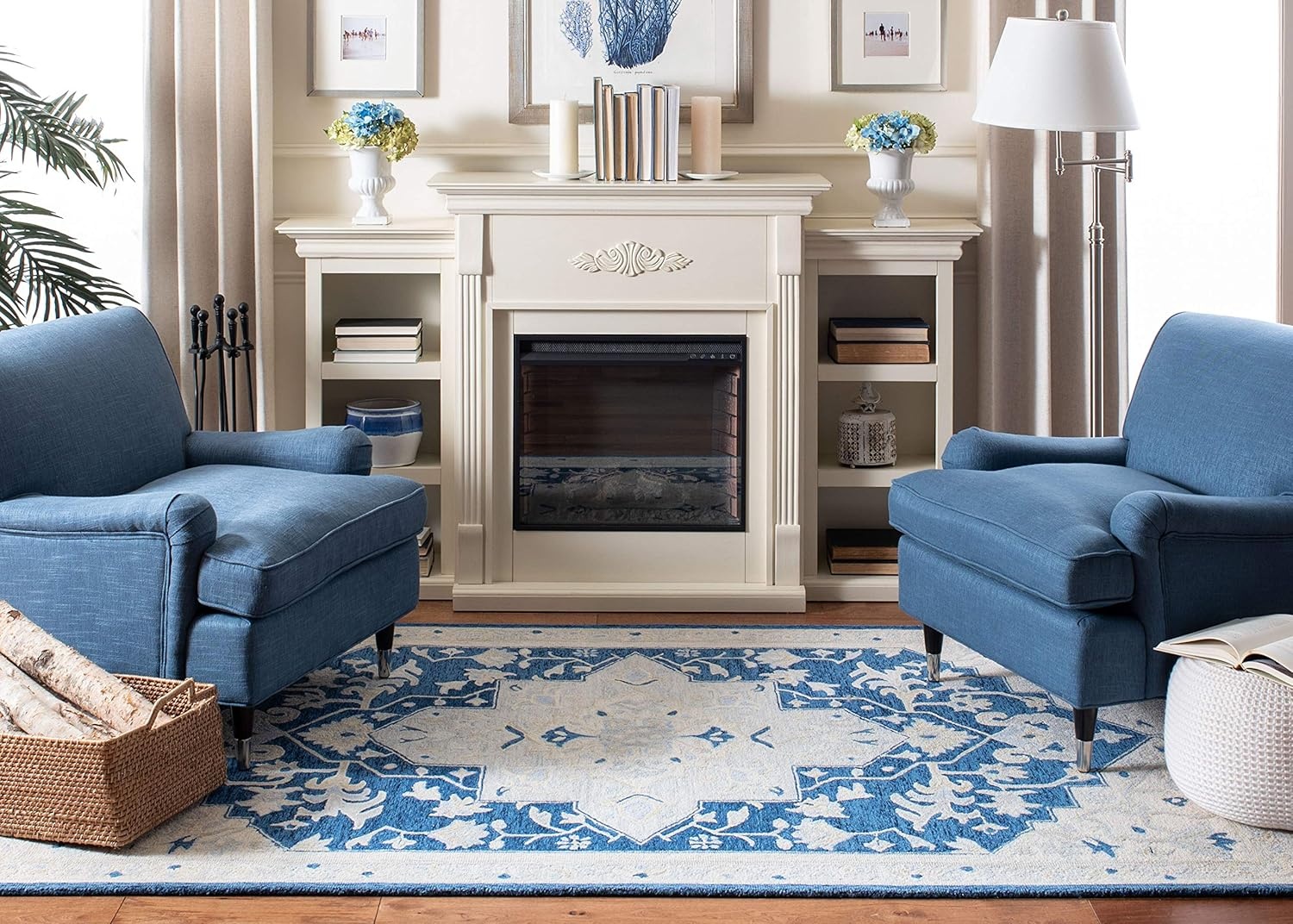 image:imageSAFAVIEH Area Rug 8x10 MicroLoop Collection Large Light Grey amp Ivory Handmade Wool Medallion Design Ideal for Living Room Bedroom Office Dining Space MLP505FNavyIvory