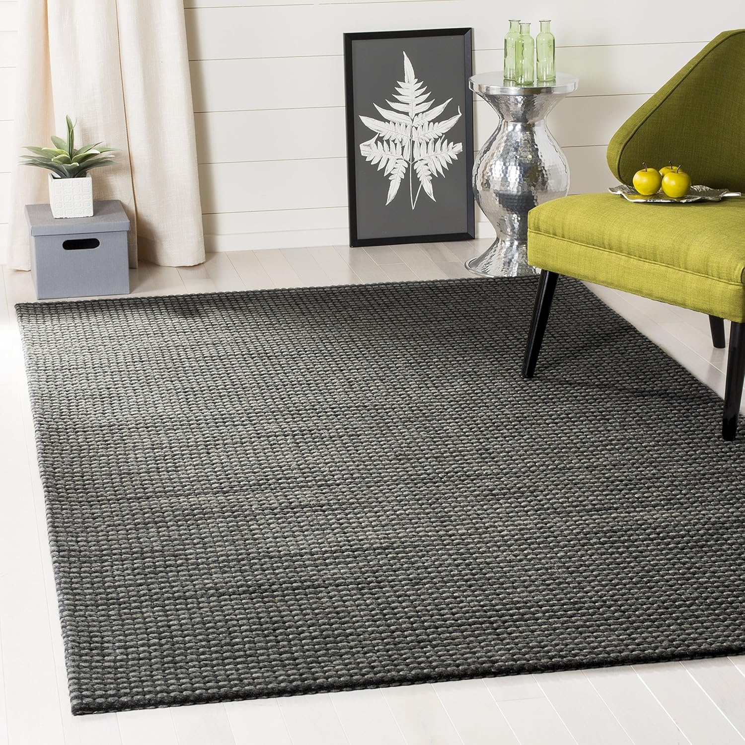 image:imageSAFAVIEH Area Rug 8x10 Natura Collection Large Ivory Handmade Wool Ideal for Living Room Bedroom Dining Space NAT801AGreyBlack
