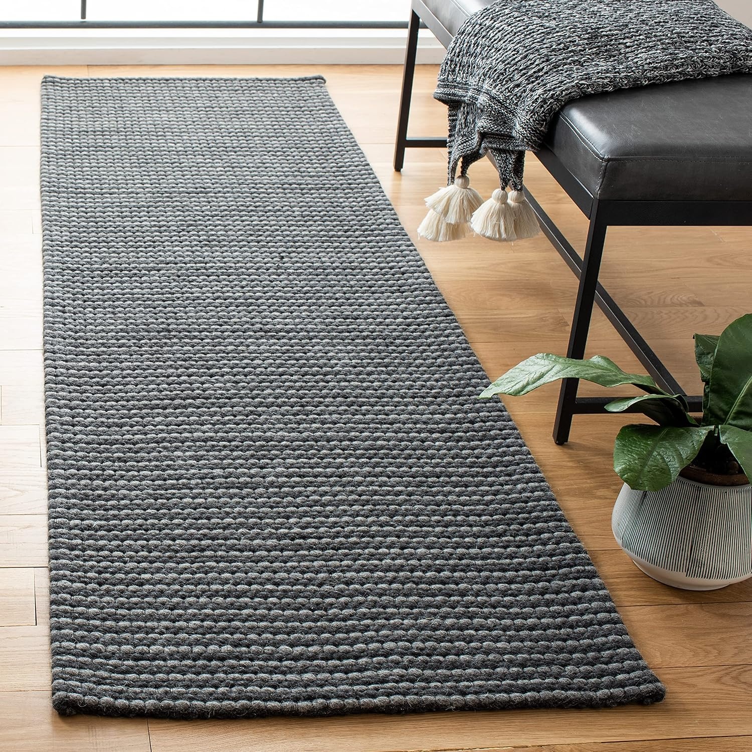 image:imageSAFAVIEH Area Rug 8x10 Natura Collection Large Ivory Handmade Wool Ideal for Living Room Bedroom Dining Space NAT801AGreyBlack