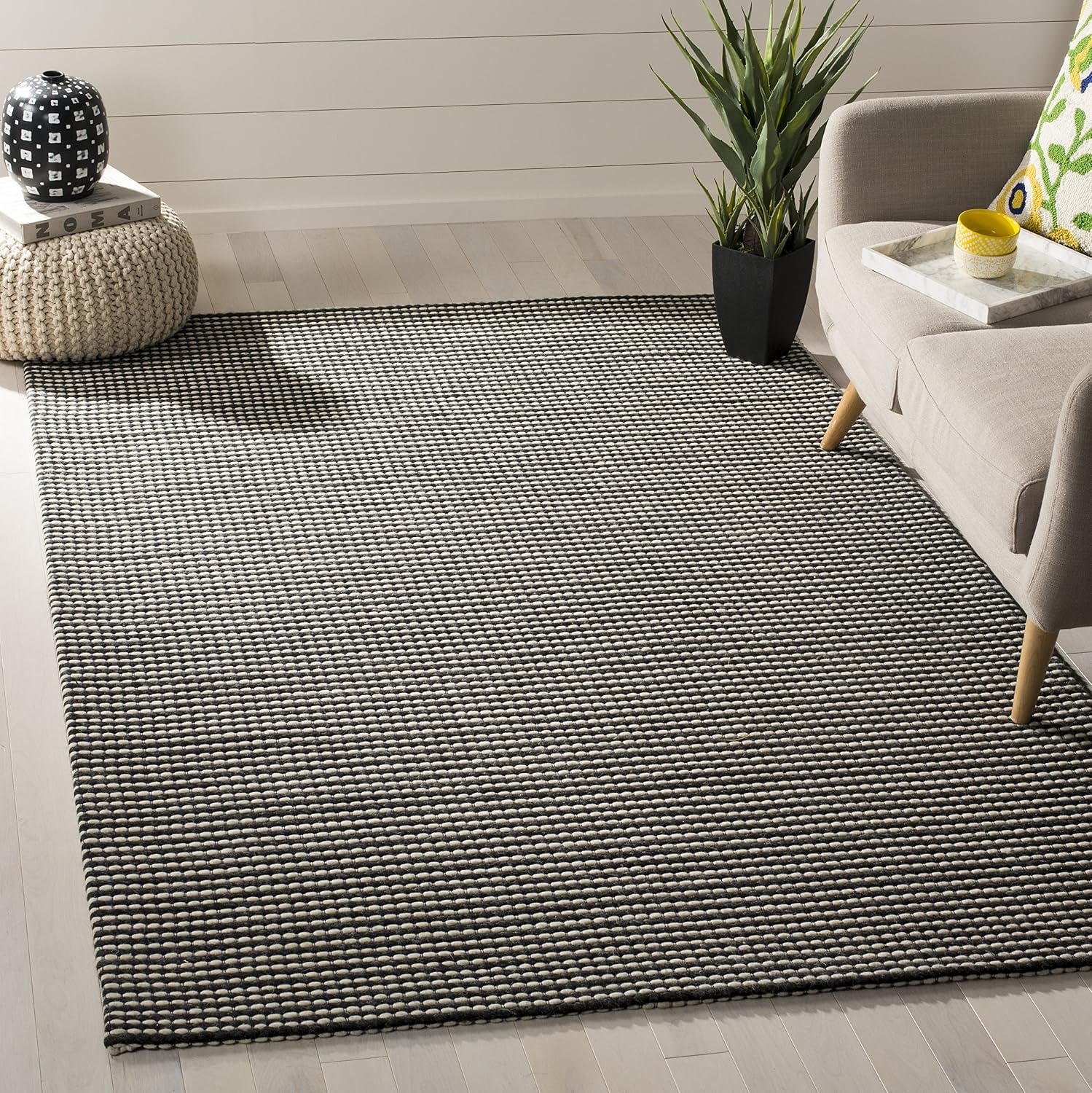 image:imageSAFAVIEH Area Rug 8x10 Natura Collection Large Ivory Handmade Wool Ideal for Living Room Bedroom Dining Space NAT801AIvoryBlack