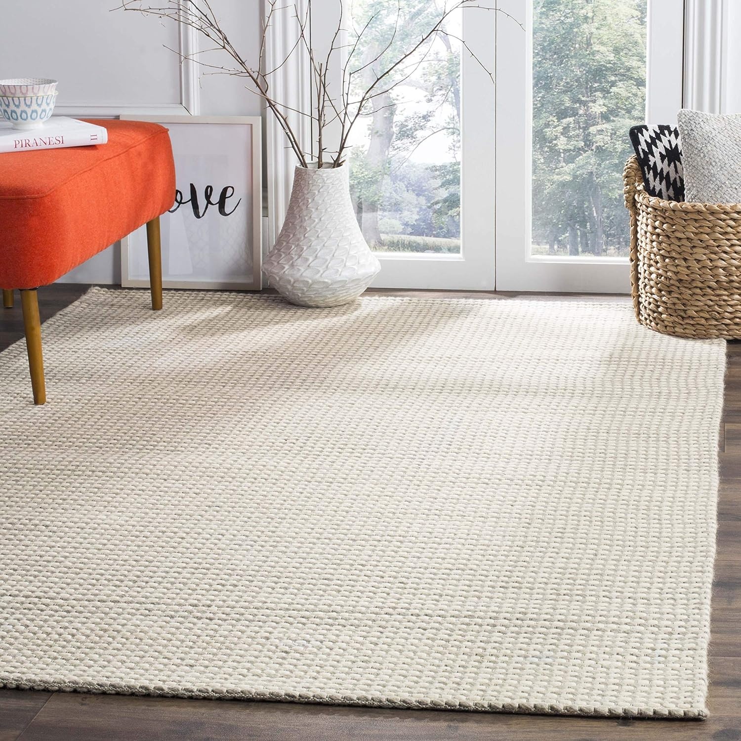 image:imageSAFAVIEH Area Rug 8x10 Natura Collection Large Ivory Handmade Wool Ideal for Living Room Bedroom Dining Space NAT801ASilverIvory