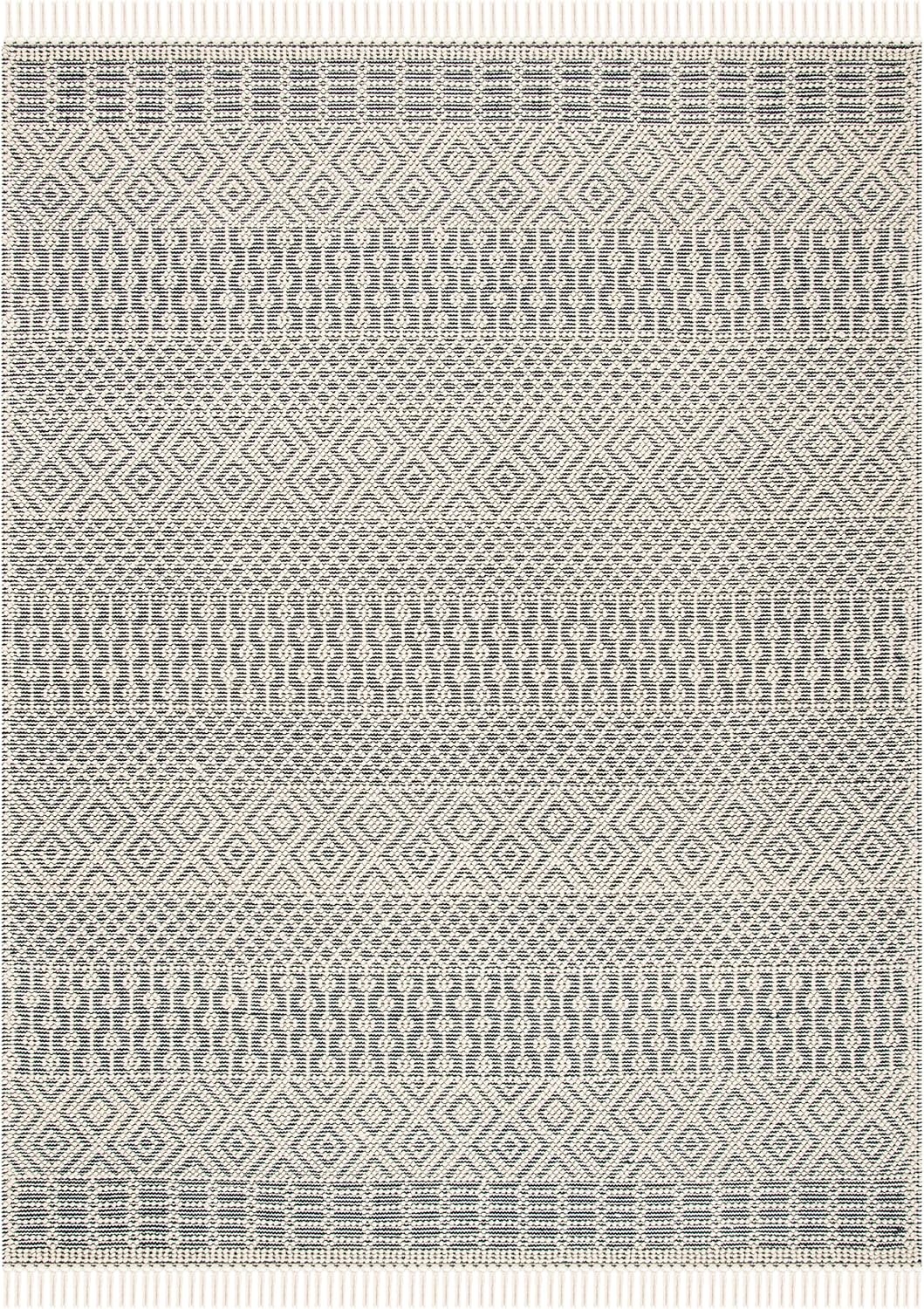 image:imageSAFAVIEH Area Rug 8x10 Natura Collection Large Ivory Handmade Wool Moroccan Boho Fringe Design Ideal for Living Room Bedroom Dining Space NAT852BIvoryNavy