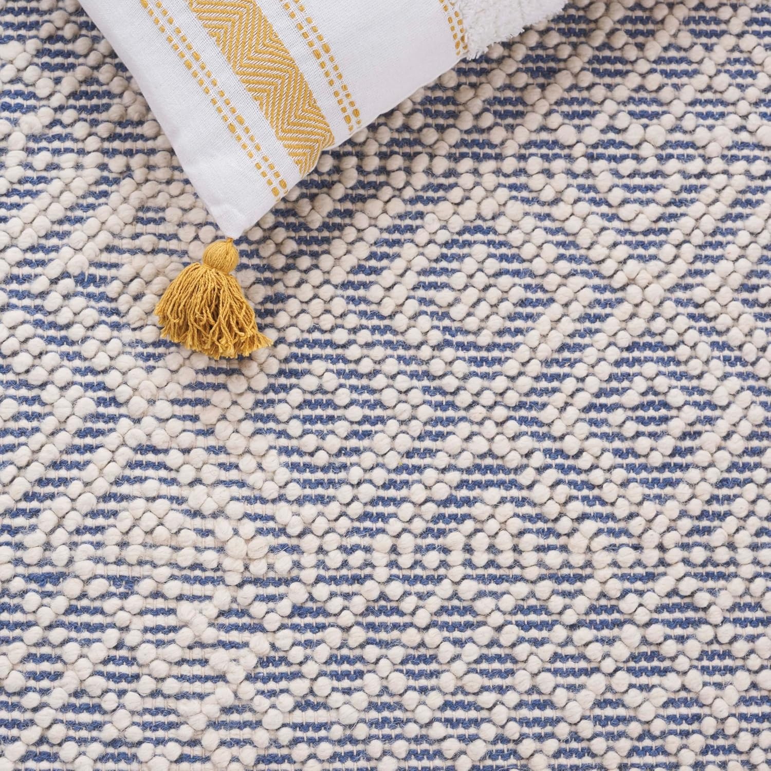 image:imageSAFAVIEH Area Rug 8x10 Natura Collection Large Ivory Handmade Wool Moroccan Boho Fringe Design Ideal for Living Room Bedroom Dining Space NAT852BIvoryBlue