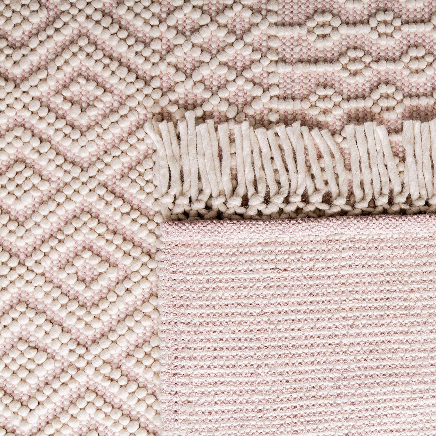 image:imageSAFAVIEH Area Rug 8x10 Natura Collection Large Ivory Handmade Wool Moroccan Boho Fringe Design Ideal for Living Room Bedroom Dining Space NAT852BIvoryPink
