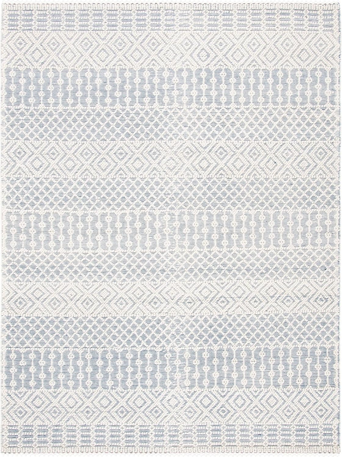 image:imageSAFAVIEH Area Rug 8x10 Natura Collection Large Ivory Handmade Wool Moroccan Boho Fringe Design Ideal for Living Room Bedroom Dining Space NAT852BIvoryBlue