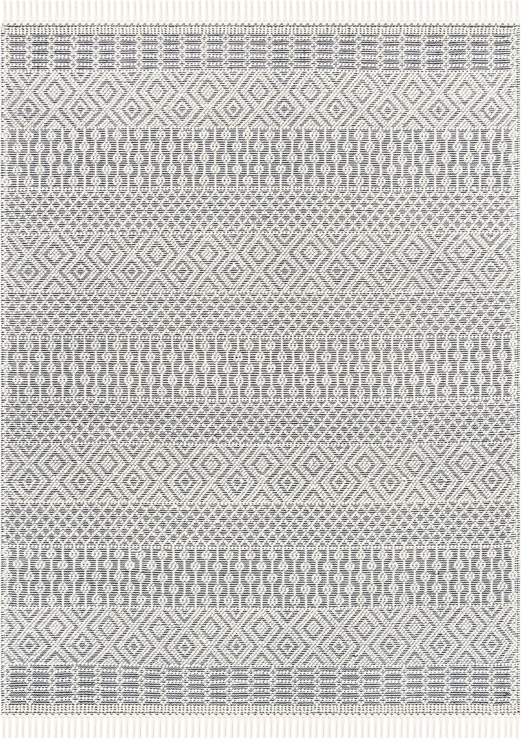 image:imageSAFAVIEH Area Rug 8x10 Natura Collection Large Ivory Handmade Wool Moroccan Boho Fringe Design Ideal for Living Room Bedroom Dining Space NAT852BIvoryNavy