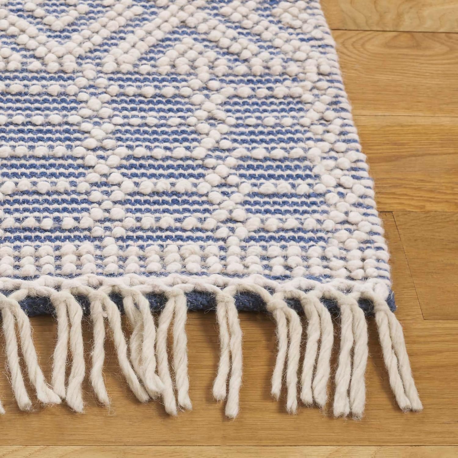 image:imageSAFAVIEH Area Rug 8x10 Natura Collection Large Ivory Handmade Wool Moroccan Boho Fringe Design Ideal for Living Room Bedroom Dining Space NAT852BIvoryBlue