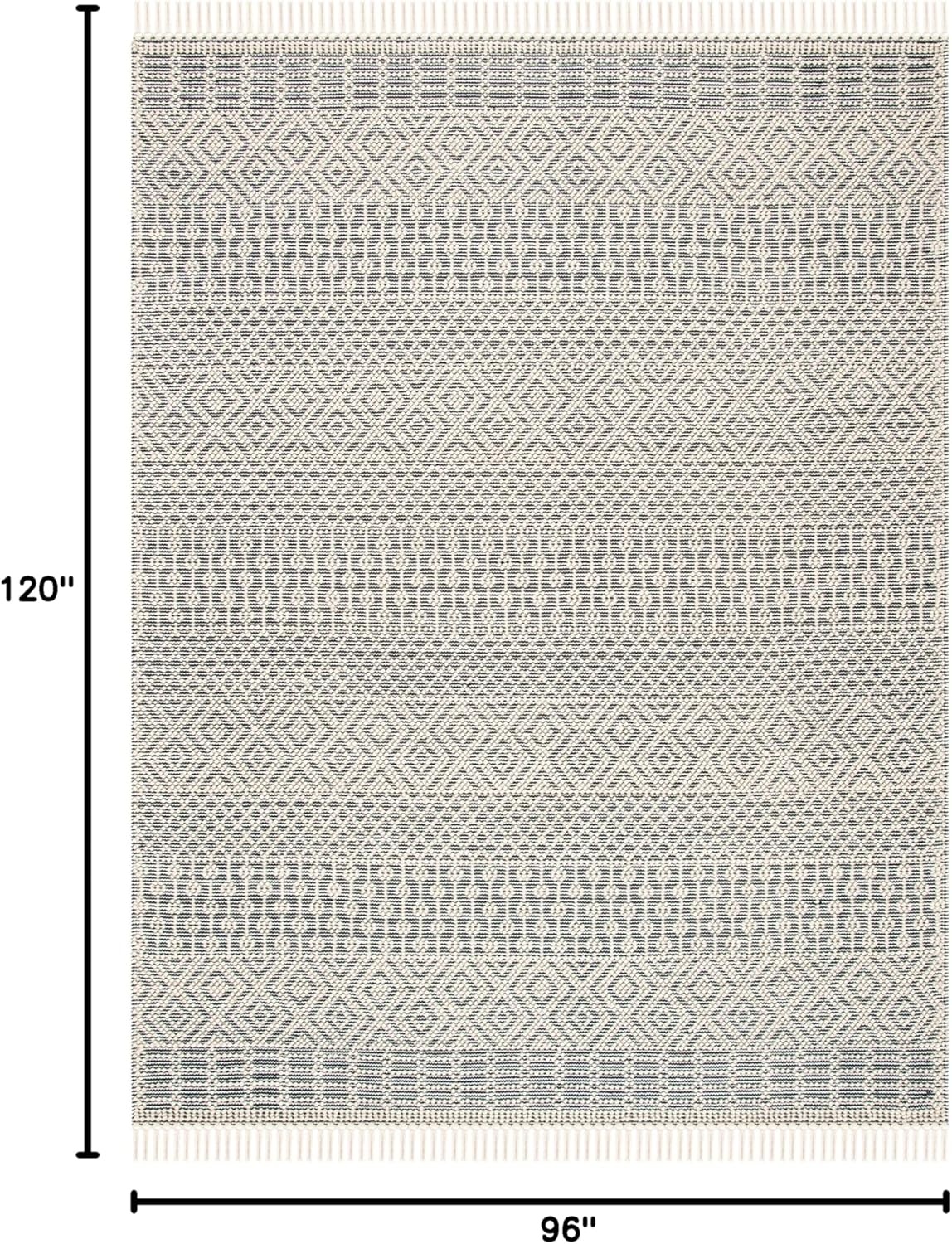image:imageSAFAVIEH Area Rug 8x10 Natura Collection Large Ivory Handmade Wool Moroccan Boho Fringe Design Ideal for Living Room Bedroom Dining Space NAT852BIvoryNavy
