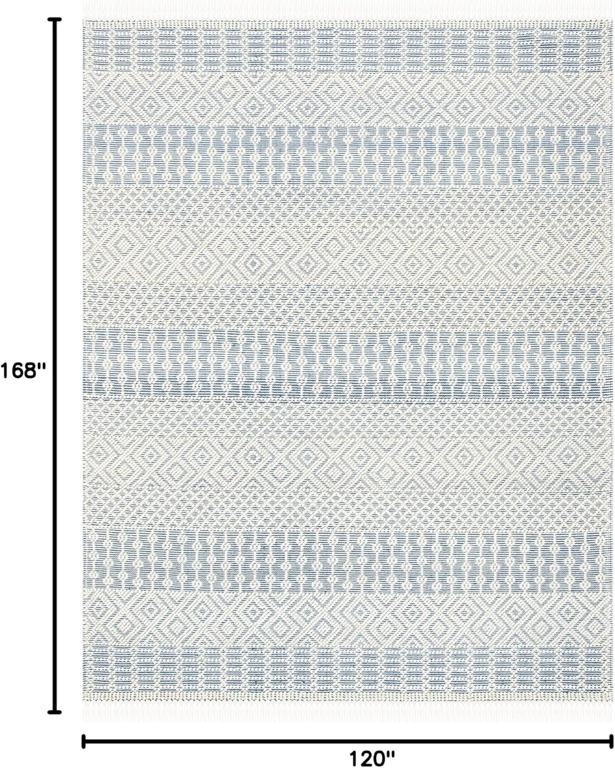 image:imageSAFAVIEH Area Rug 8x10 Natura Collection Large Ivory Handmade Wool Moroccan Boho Fringe Design Ideal for Living Room Bedroom Dining Space NAT852BIvoryBlue