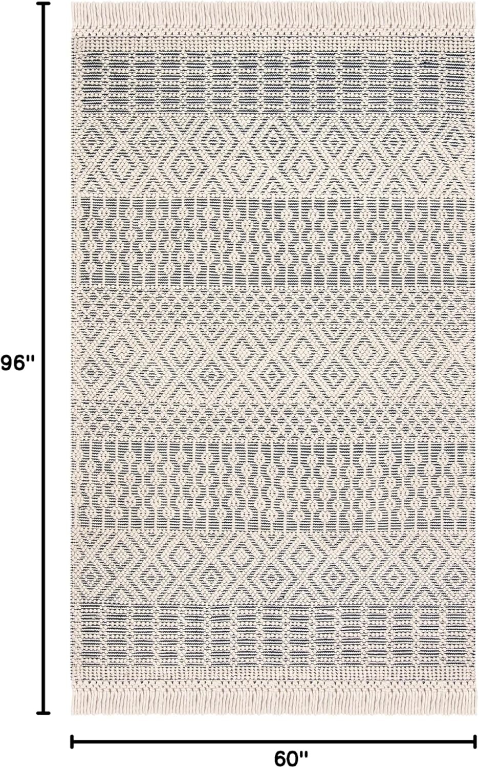 image:imageSAFAVIEH Area Rug 8x10 Natura Collection Large Ivory Handmade Wool Moroccan Boho Fringe Design Ideal for Living Room Bedroom Dining Space NAT852BIvoryNavy