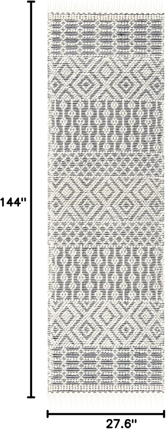 image:imageSAFAVIEH Area Rug 8x10 Natura Collection Large Ivory Handmade Wool Moroccan Boho Fringe Design Ideal for Living Room Bedroom Dining Space NAT852BIvoryNavy